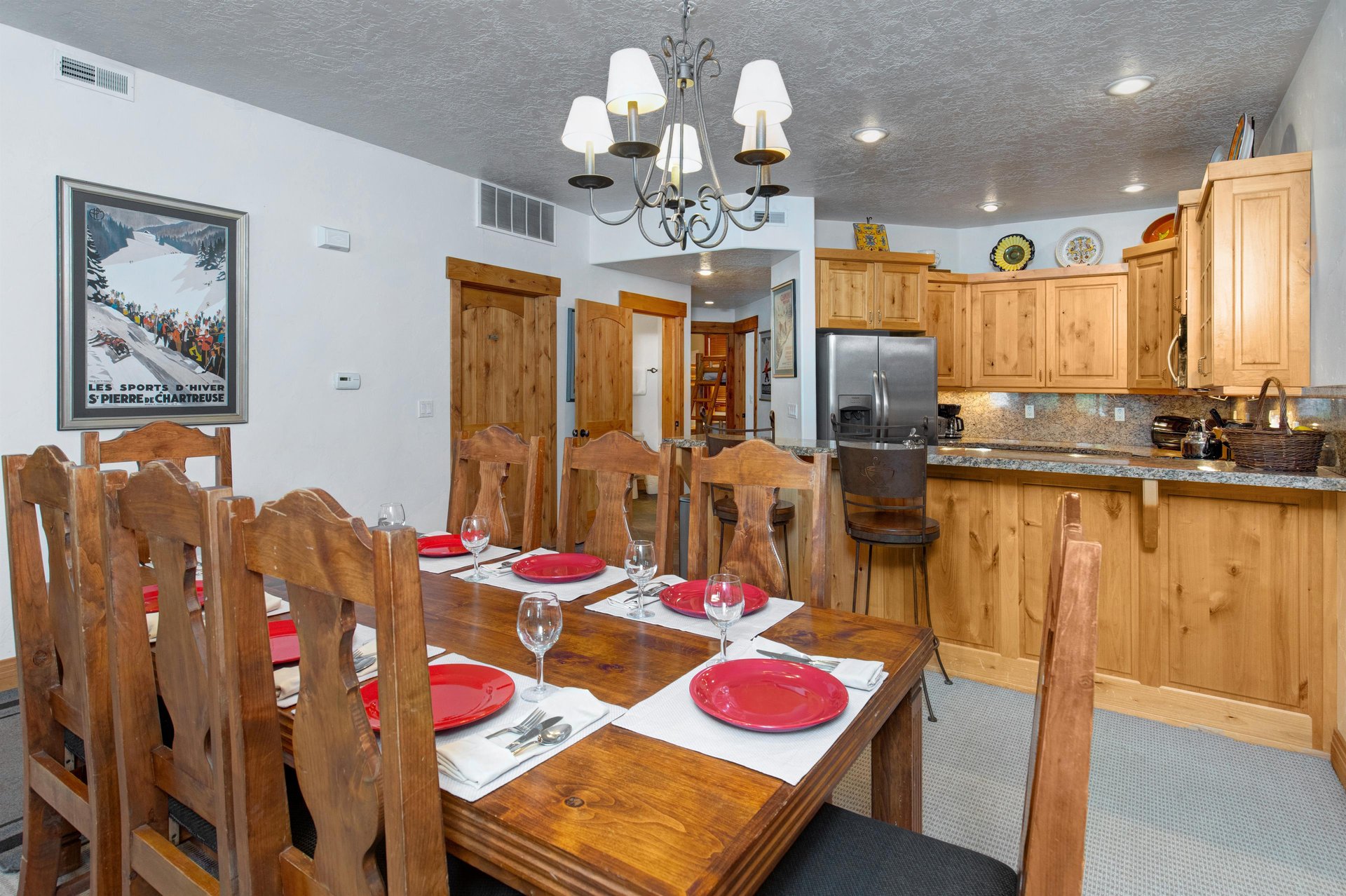 The open concept kitchen and dining area.