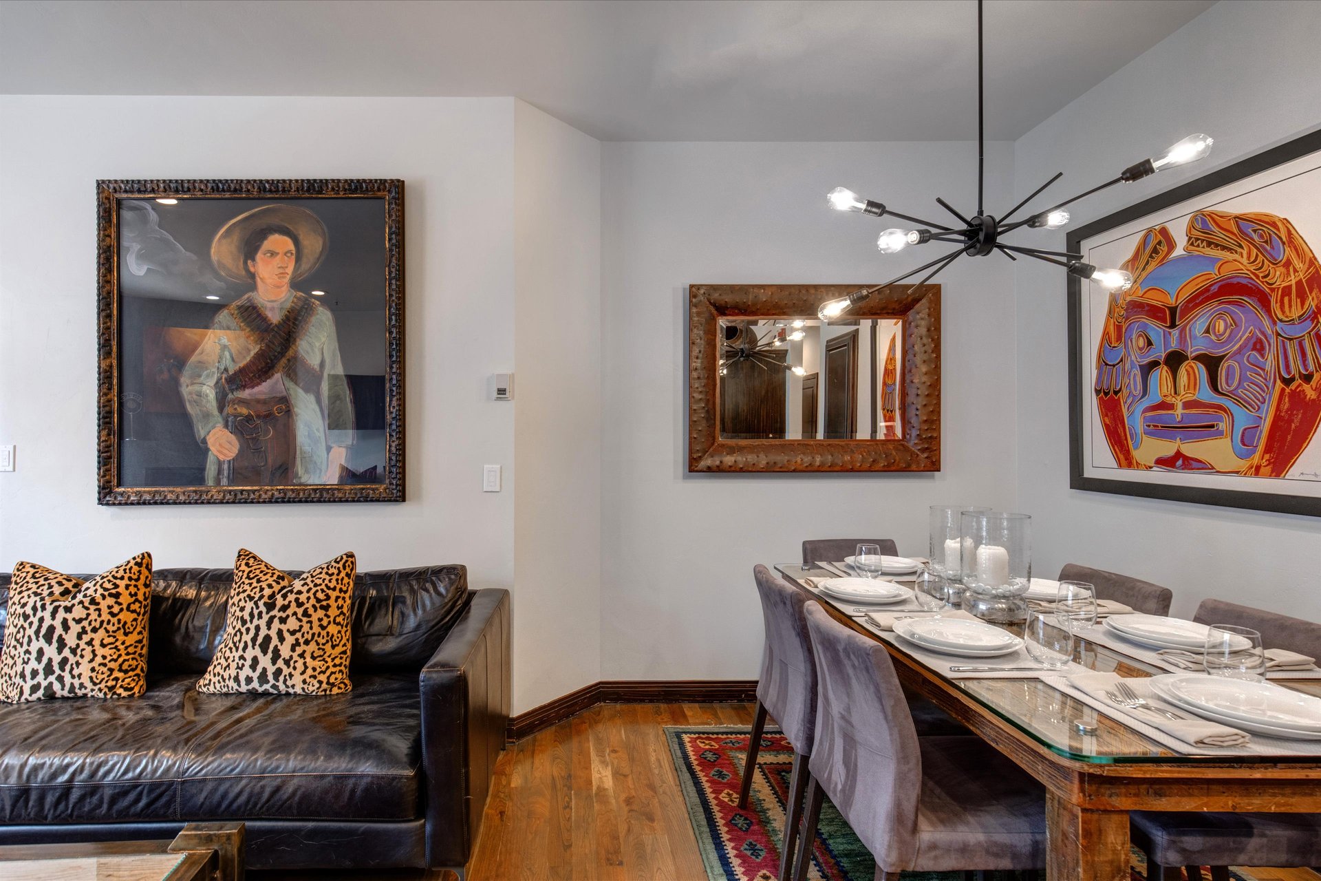 The open concept living and dining area.