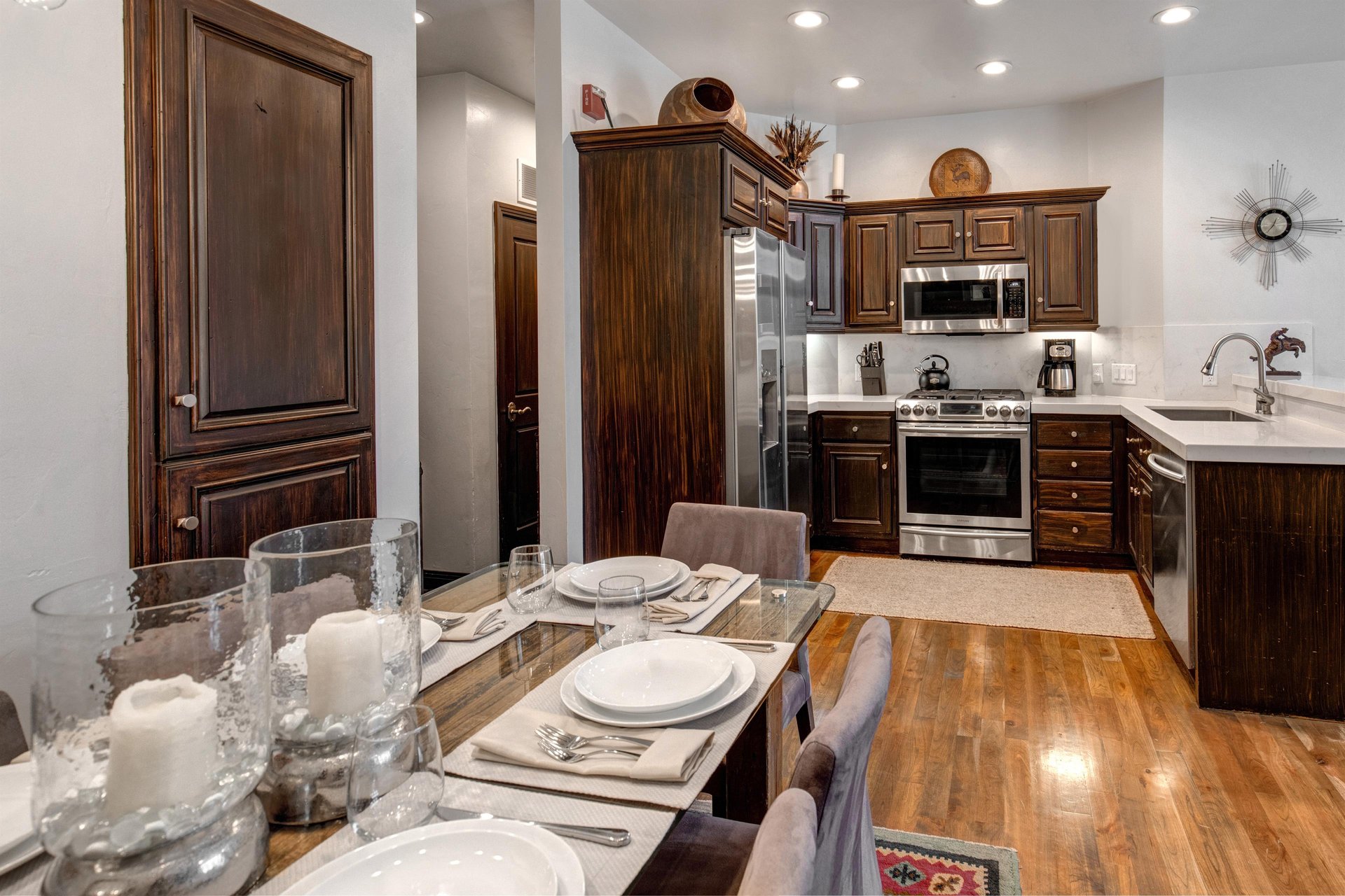 The open concept dining and kitchen area.
