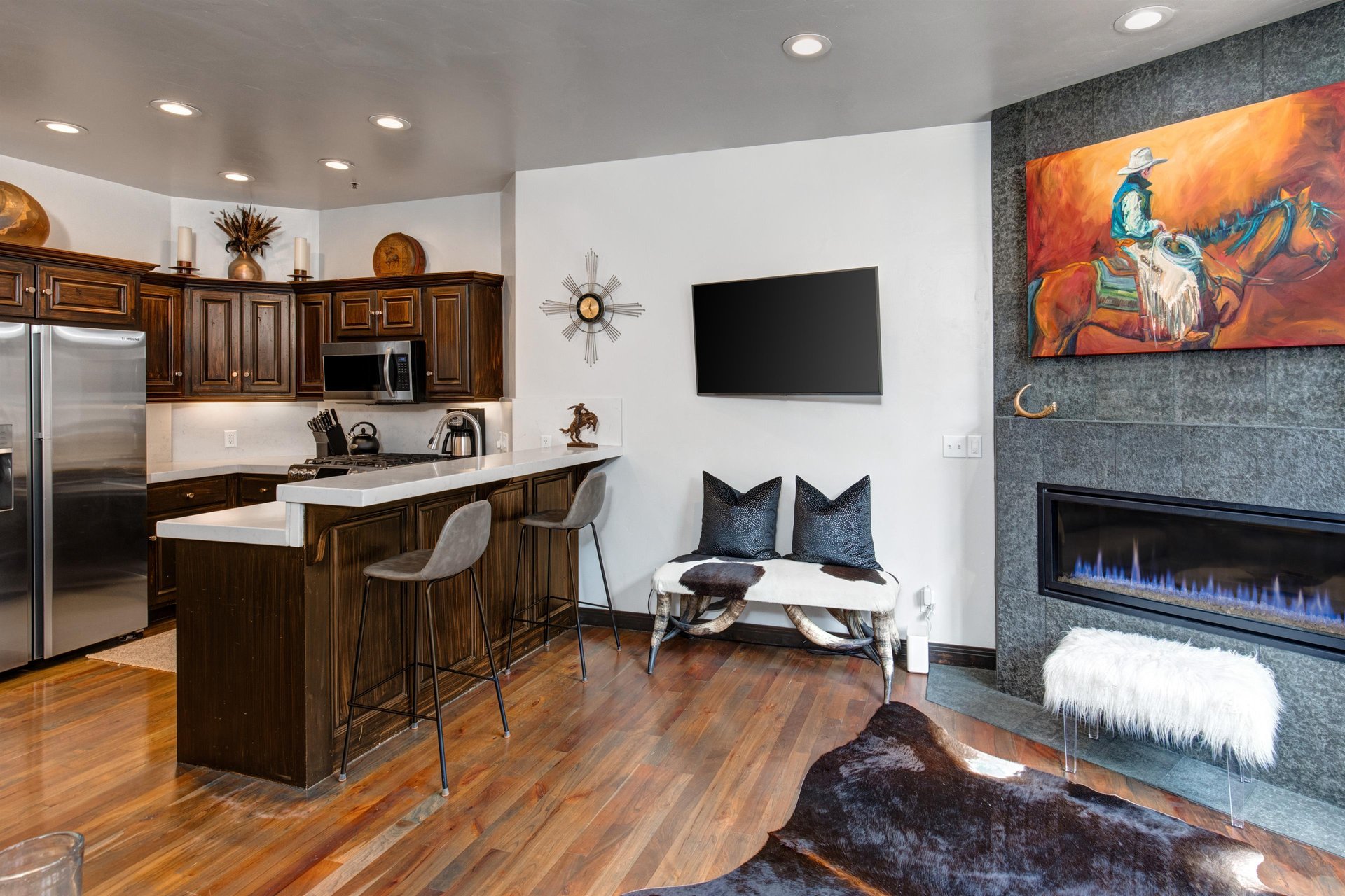 The open concept dining and kitchen area.