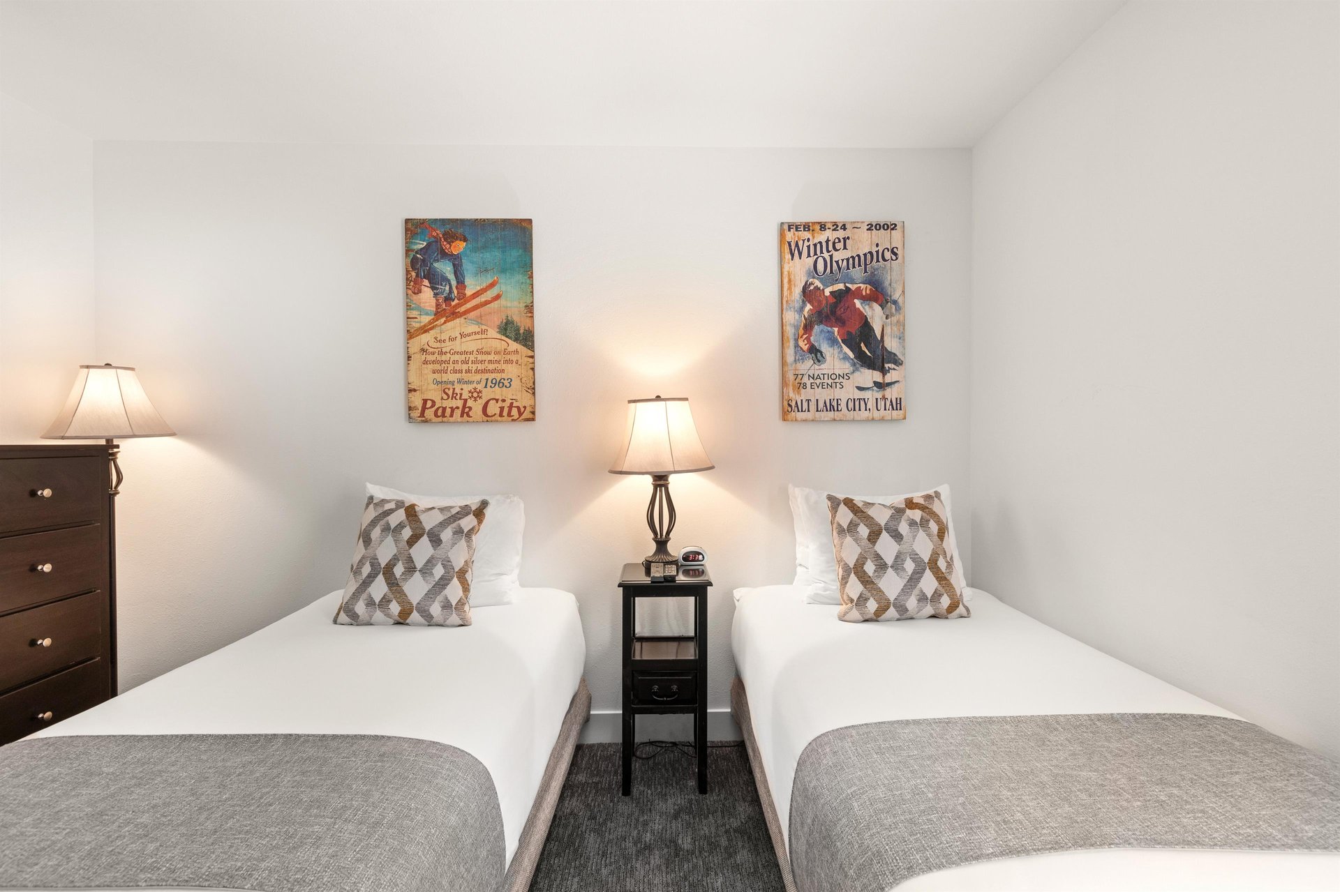 The second bedroom has two twin beds.