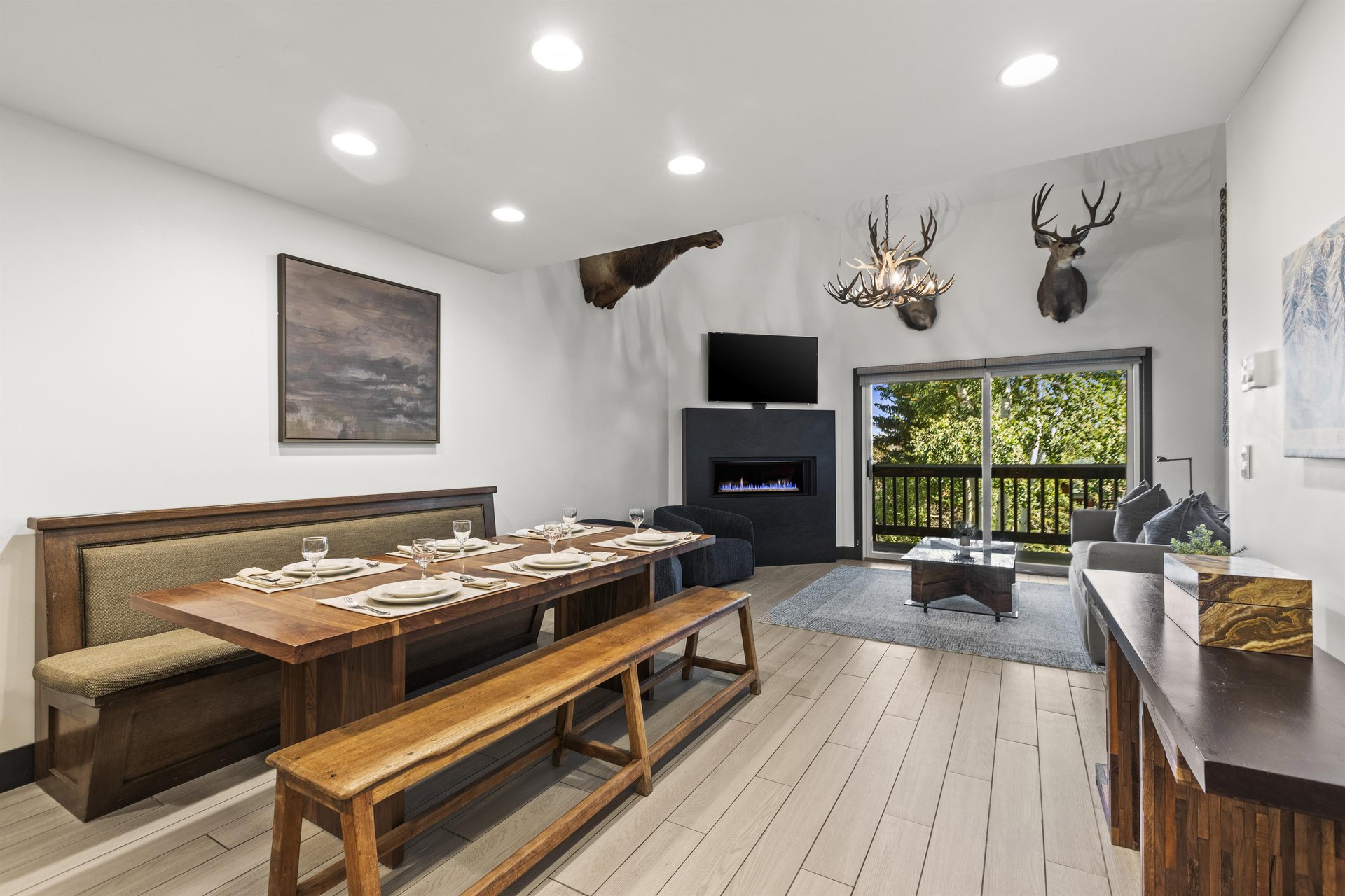 Snow Flower 126 has an open concept living, dining and kitchen area.