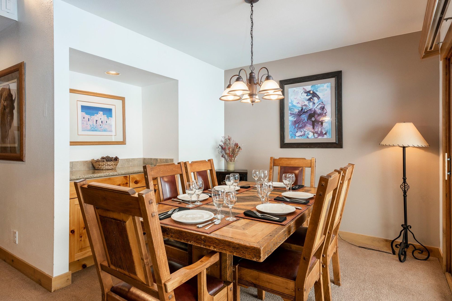 Snow Flower 74 offers a dining table with seating for 6 guests.
