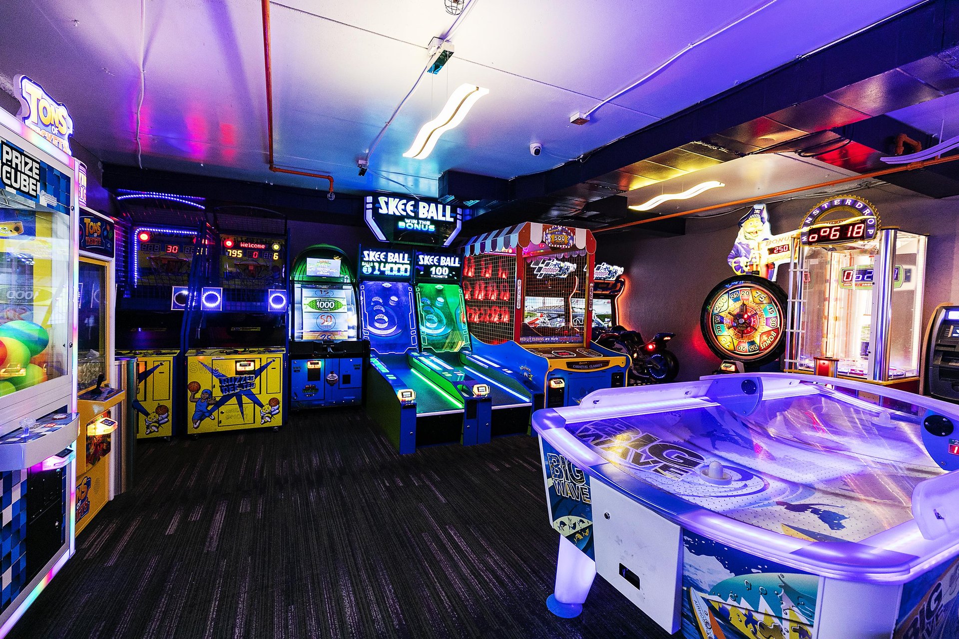 Game room with classic arcade games, fun for the whole family