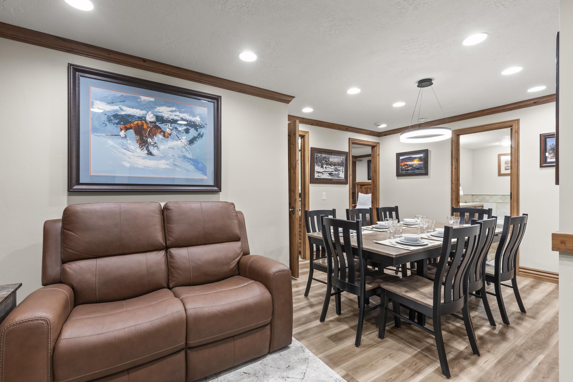 Gather around your spacious dining table for memorable meals with seating for 8.