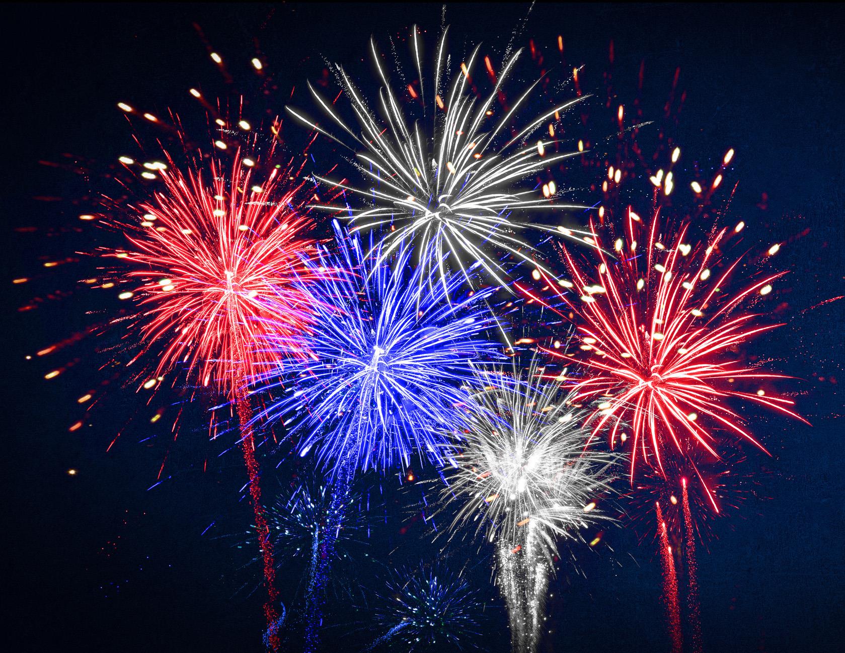 Fireworks in Canyons Village, Park City, Utah for Fourth of July Red, White and Blue Fireworks display above Canyons Village in Park City, Utah
