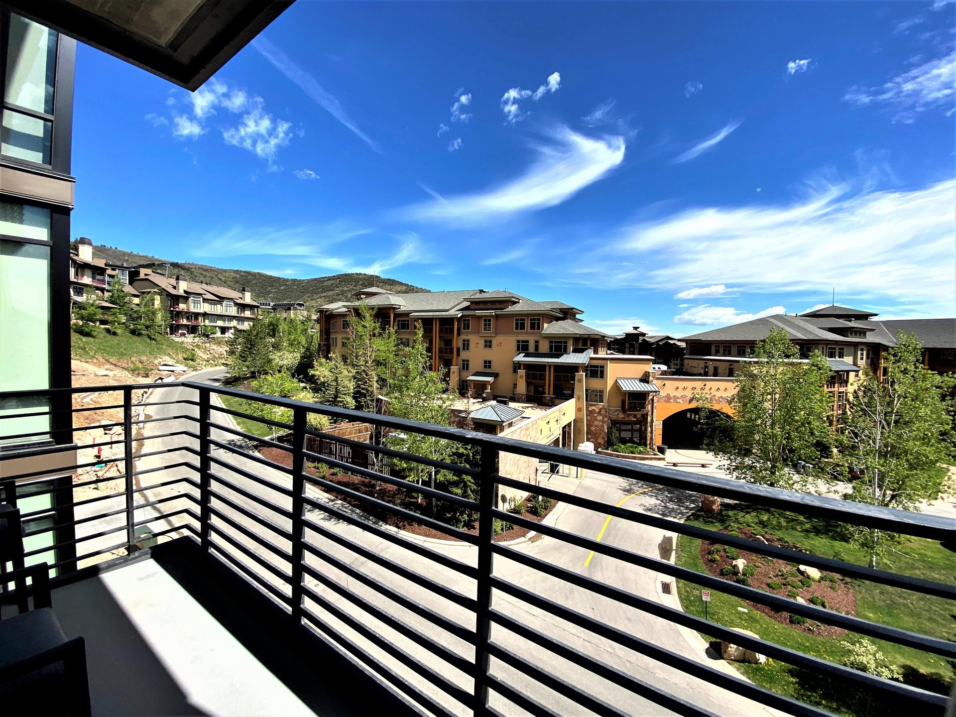 Panoramic views of Canyons Village from the private patio