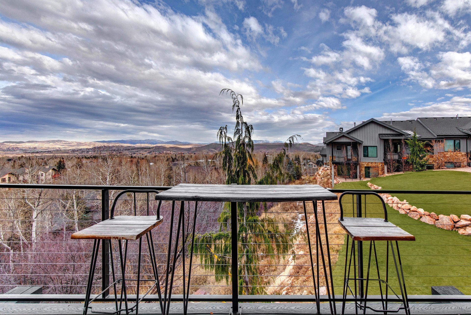 A table for two on the private outside patio overlooking views of Park City from the Canyons area.