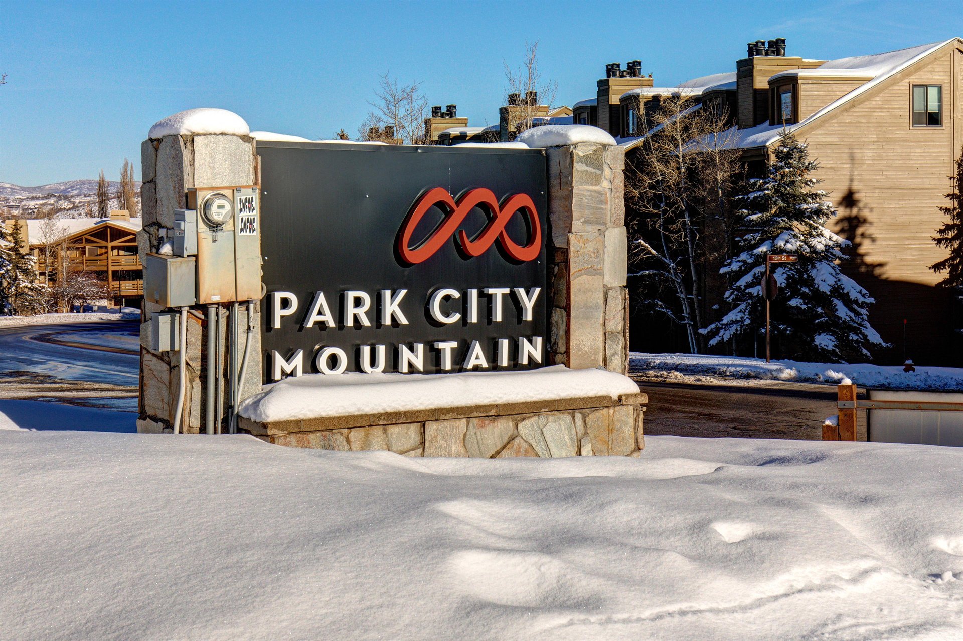 The Park City Mountain Resort sign, Resort Plaza is located in the Resorts village center.