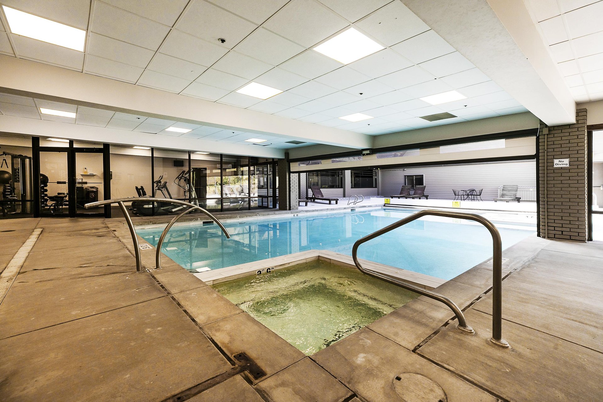 Resort Plazas indoor portion of the pool and hot tub.