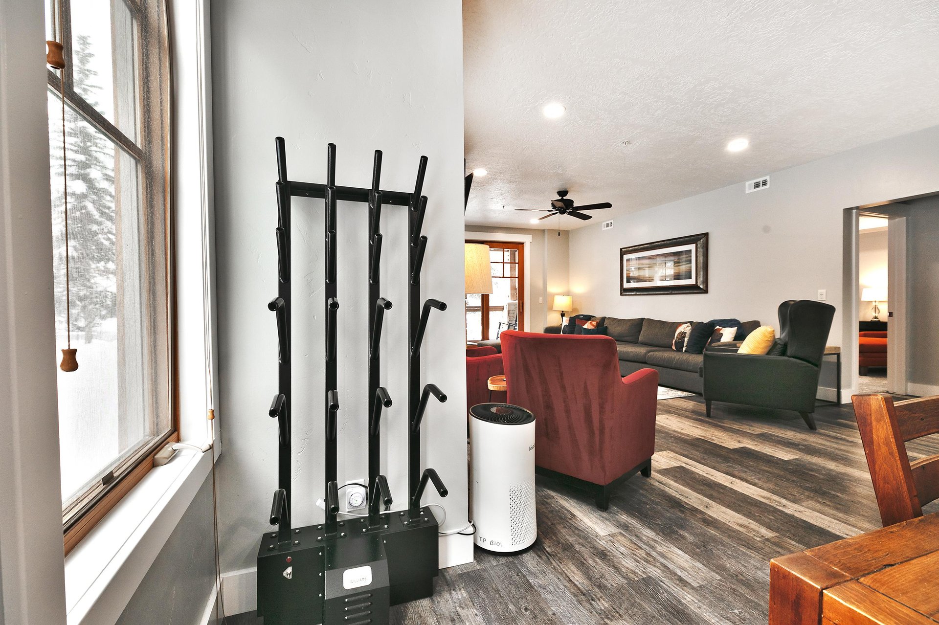 Convenient boot warming rack in the living room