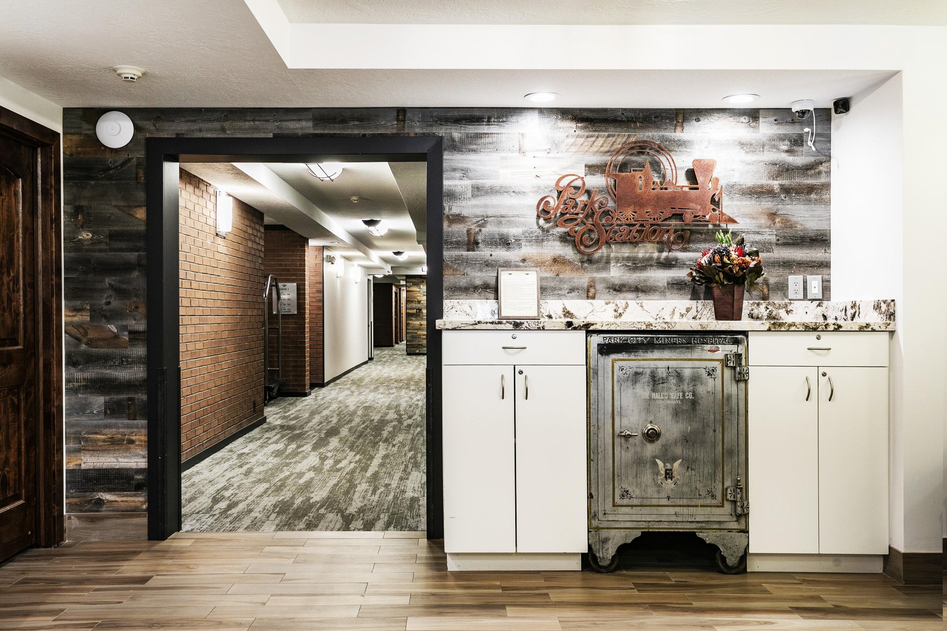 Park Station building 1 lobby entrance with mining era historic safe