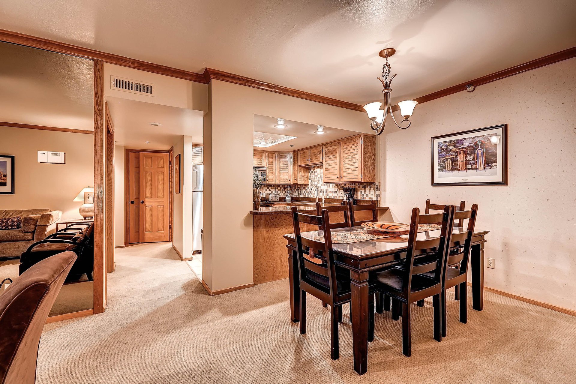 The dining table offers seating 6.