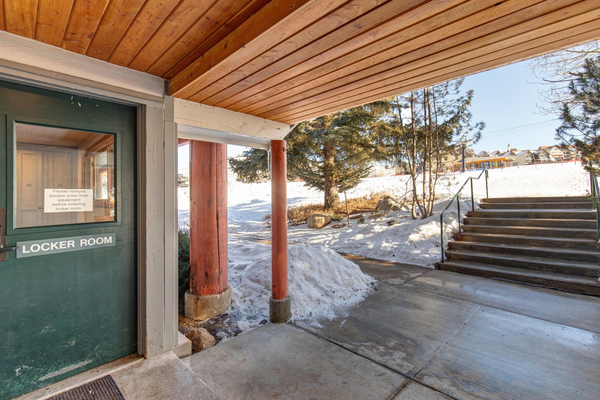 Building 1 locker room with skiin skiout access.