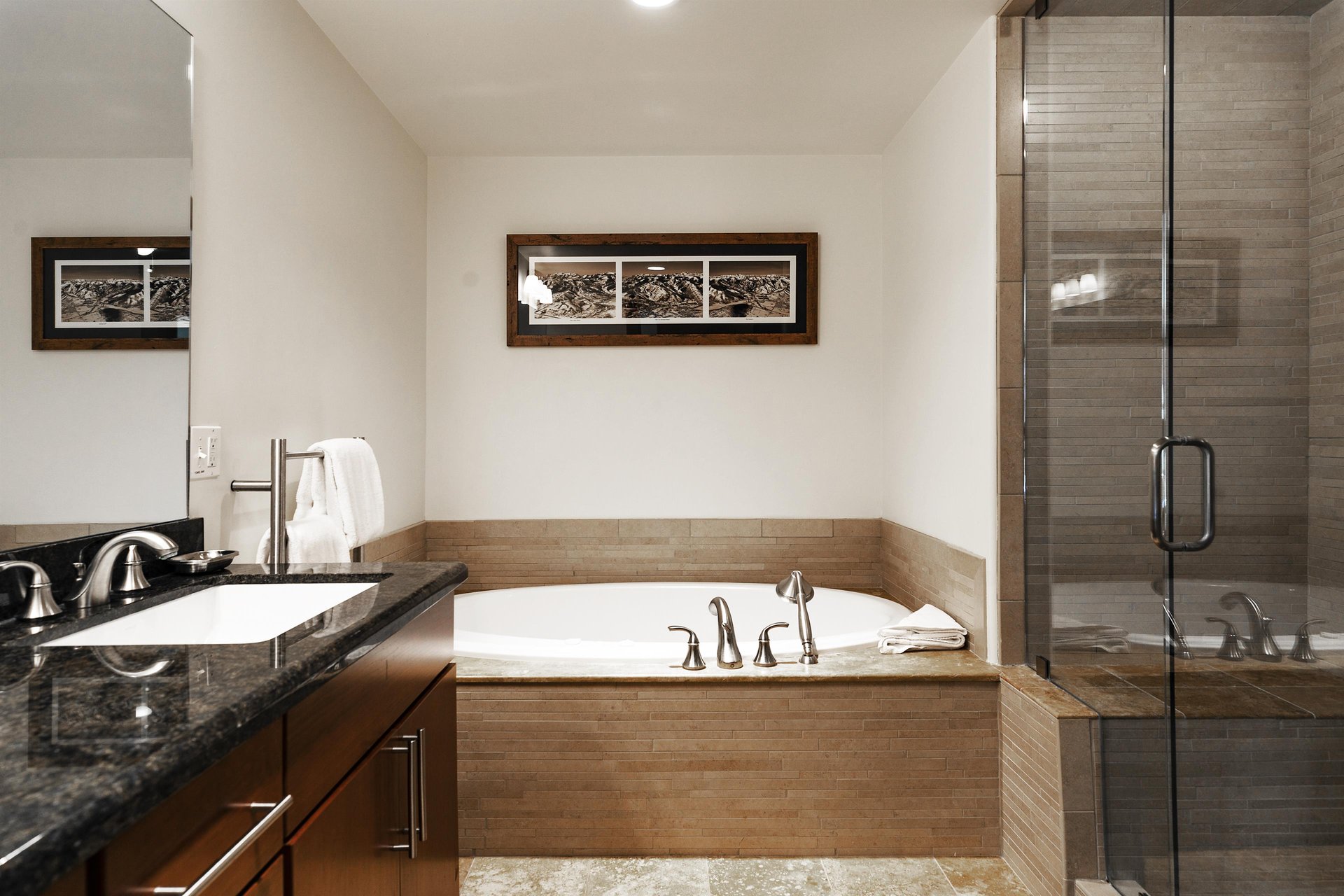 Main bathroom with serene soaking tub