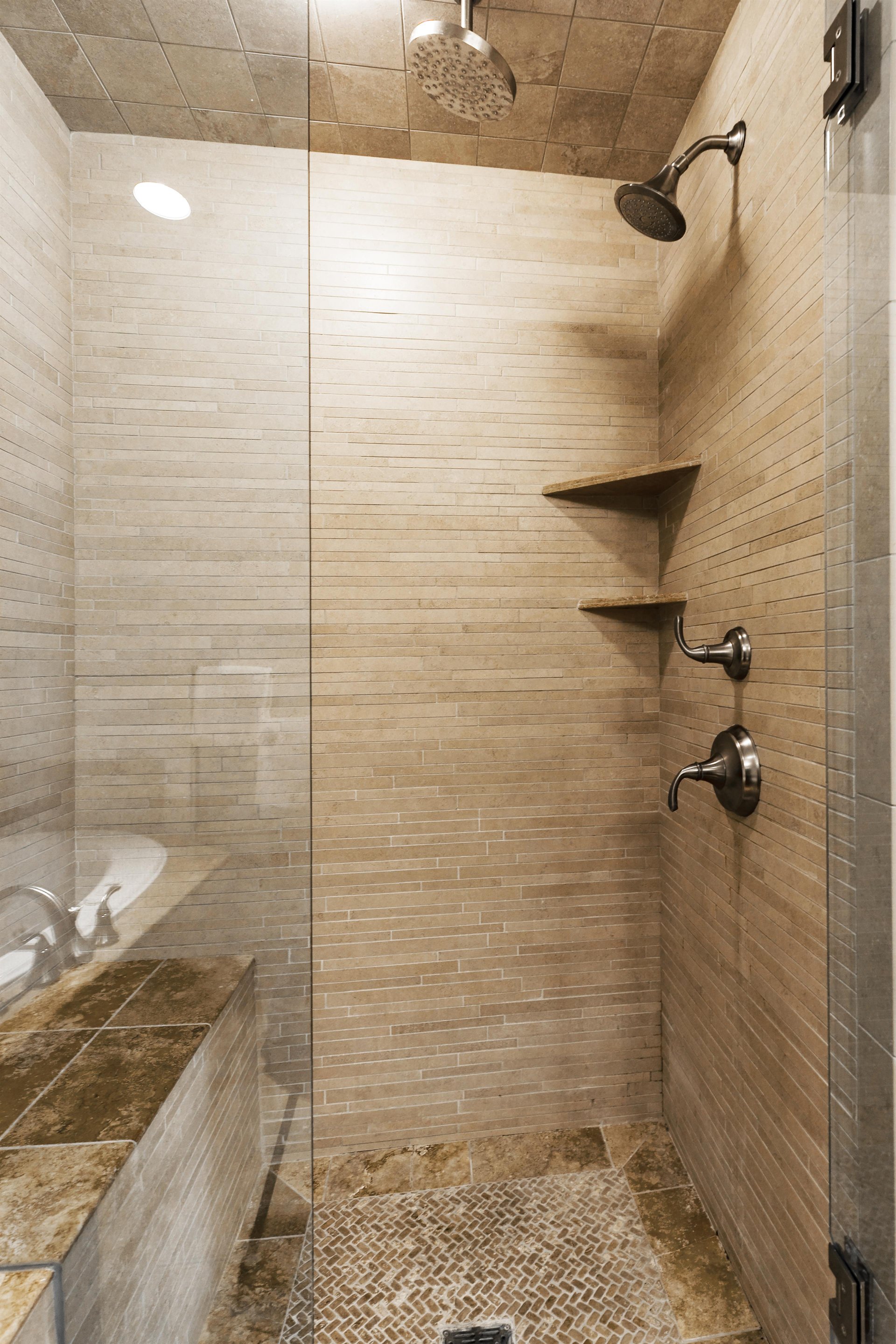 Main bathroom walk in shower with glass door