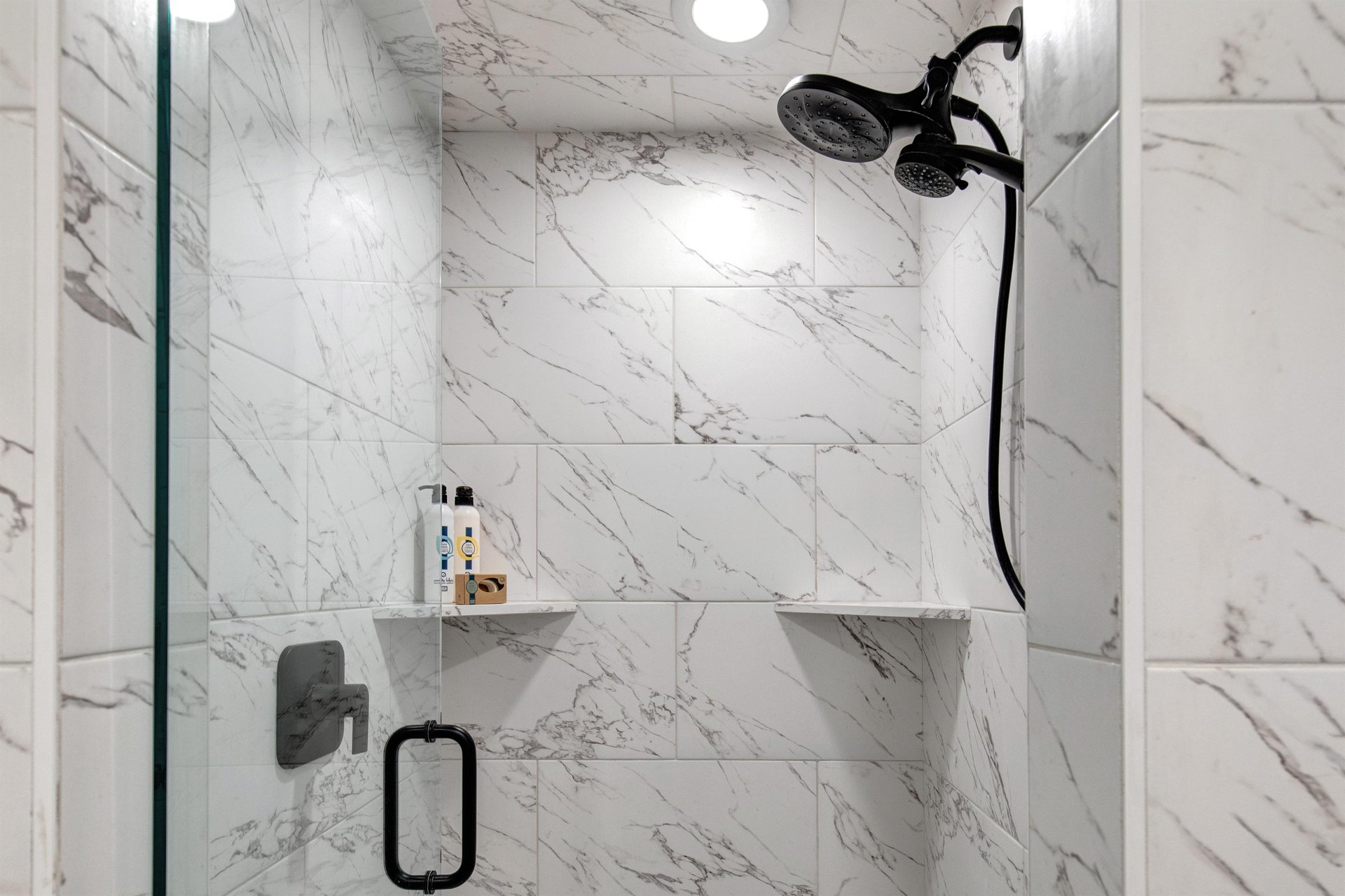 The walkin shower with European glass door.