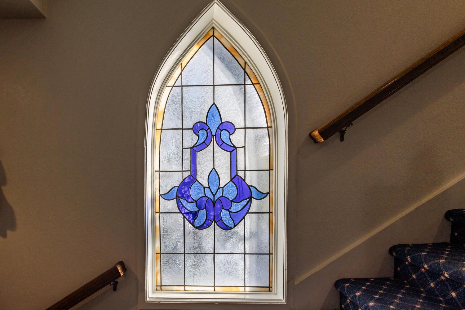Blue Church Lodge stained glass window