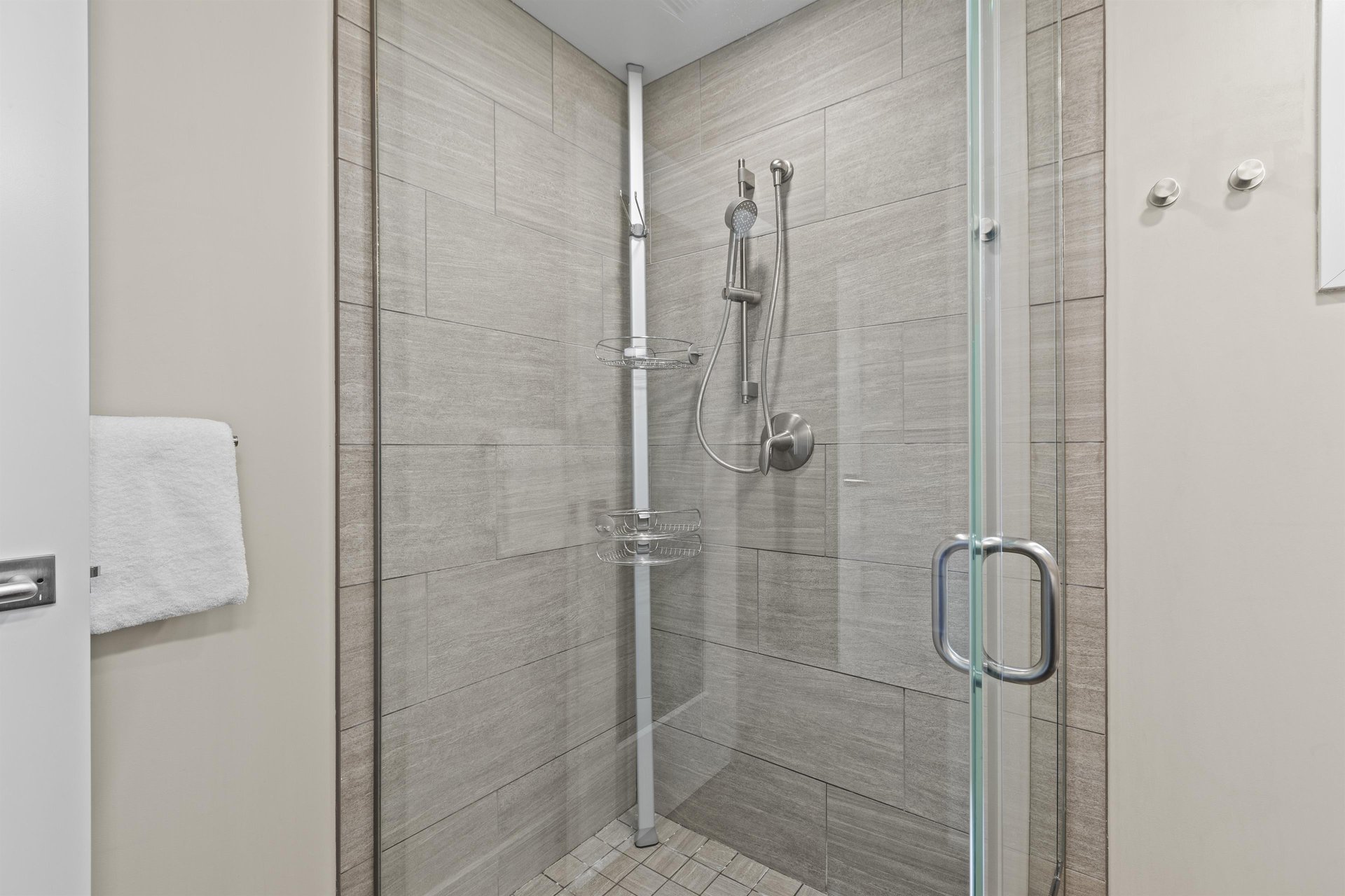 The en suite bathroom with a walk in shower.