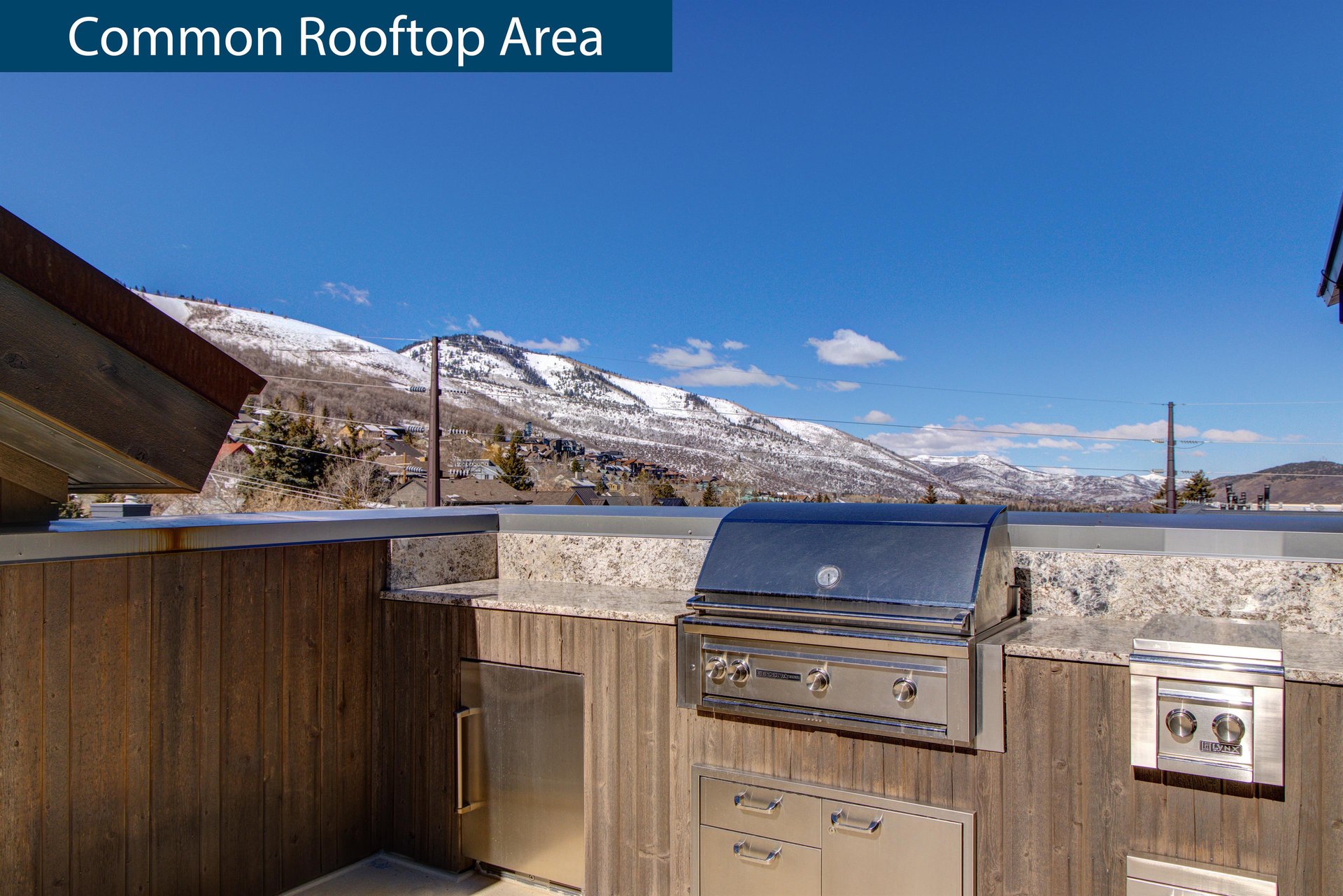 Old Towns Rio Grande vacation rental roof top grill with prep area and storage cabinets.