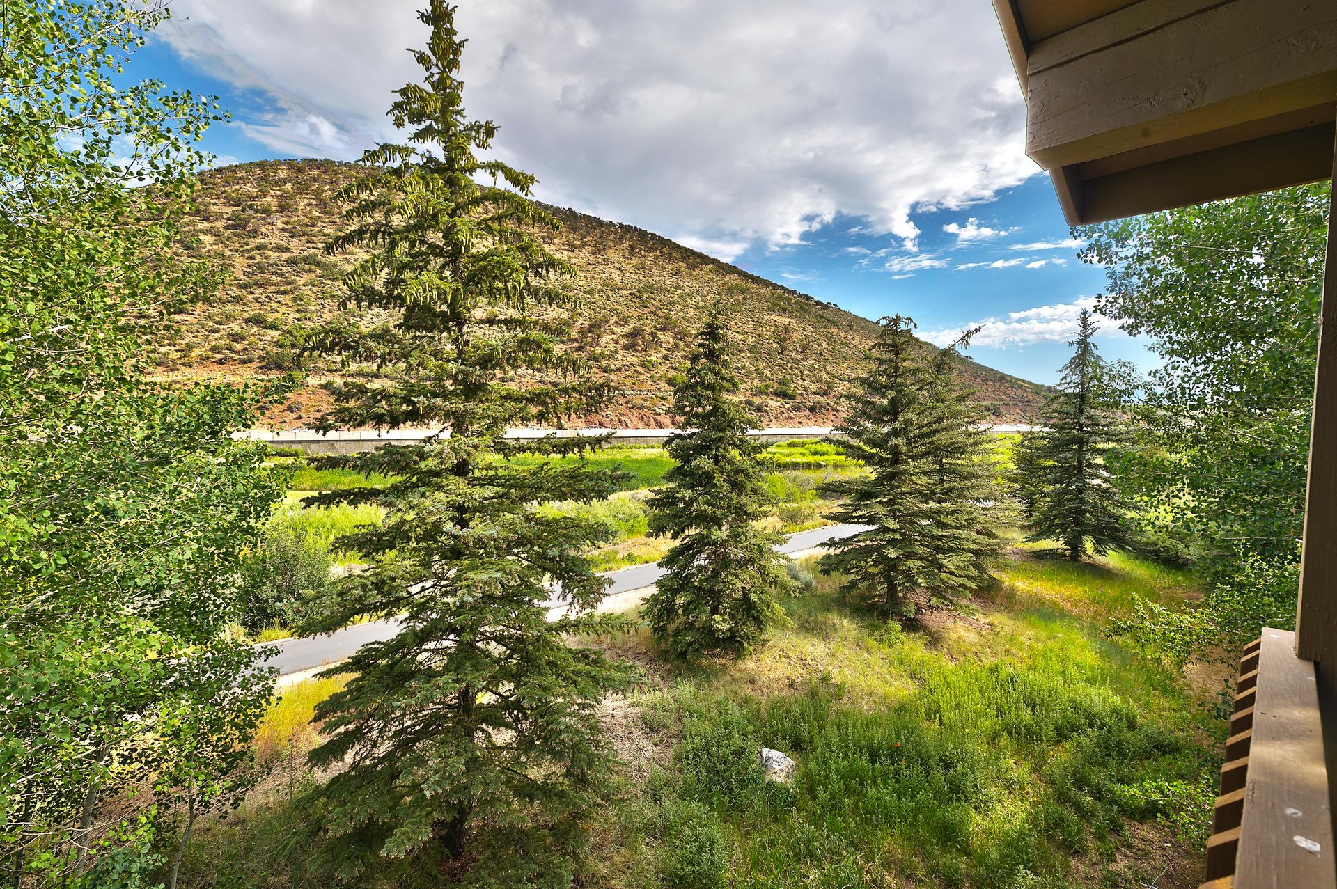 Views of PC Hill and the paved Rail Trail from the private patios