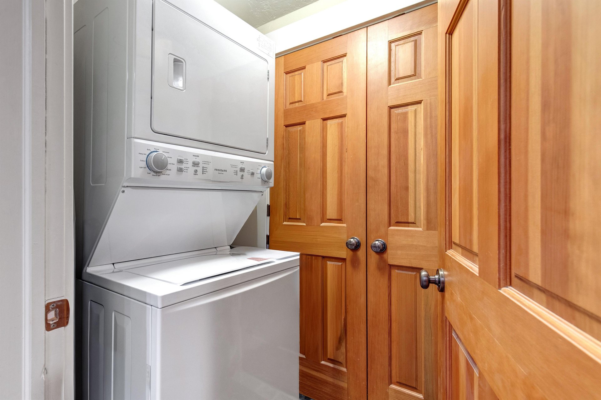 Equipped with an inunit washer and dryer plus a custom wardrobe, your laundry day is effortless and your clothes stay neatly stored and ready to go.