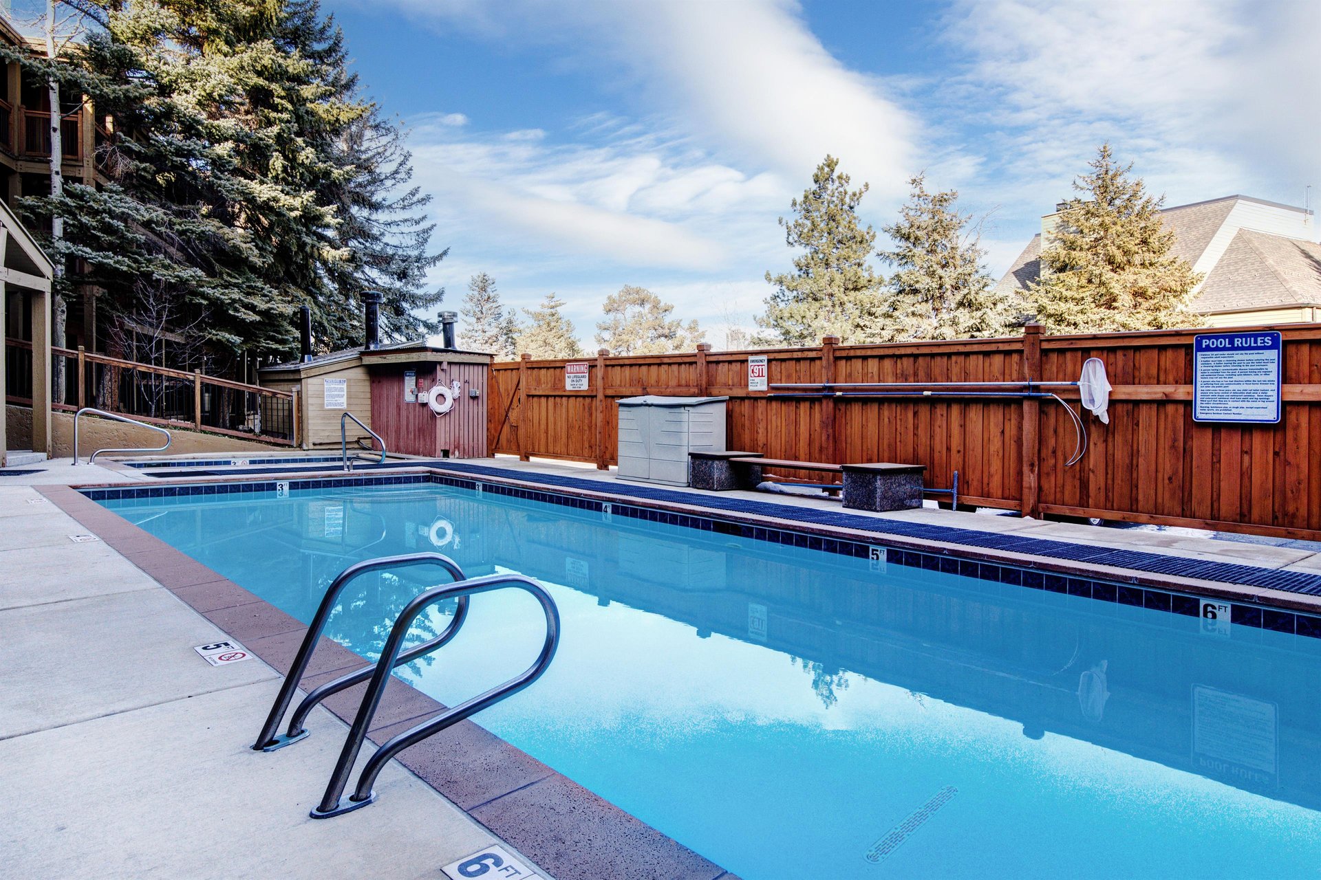 The heated pool at Snowcrest Condominiums.