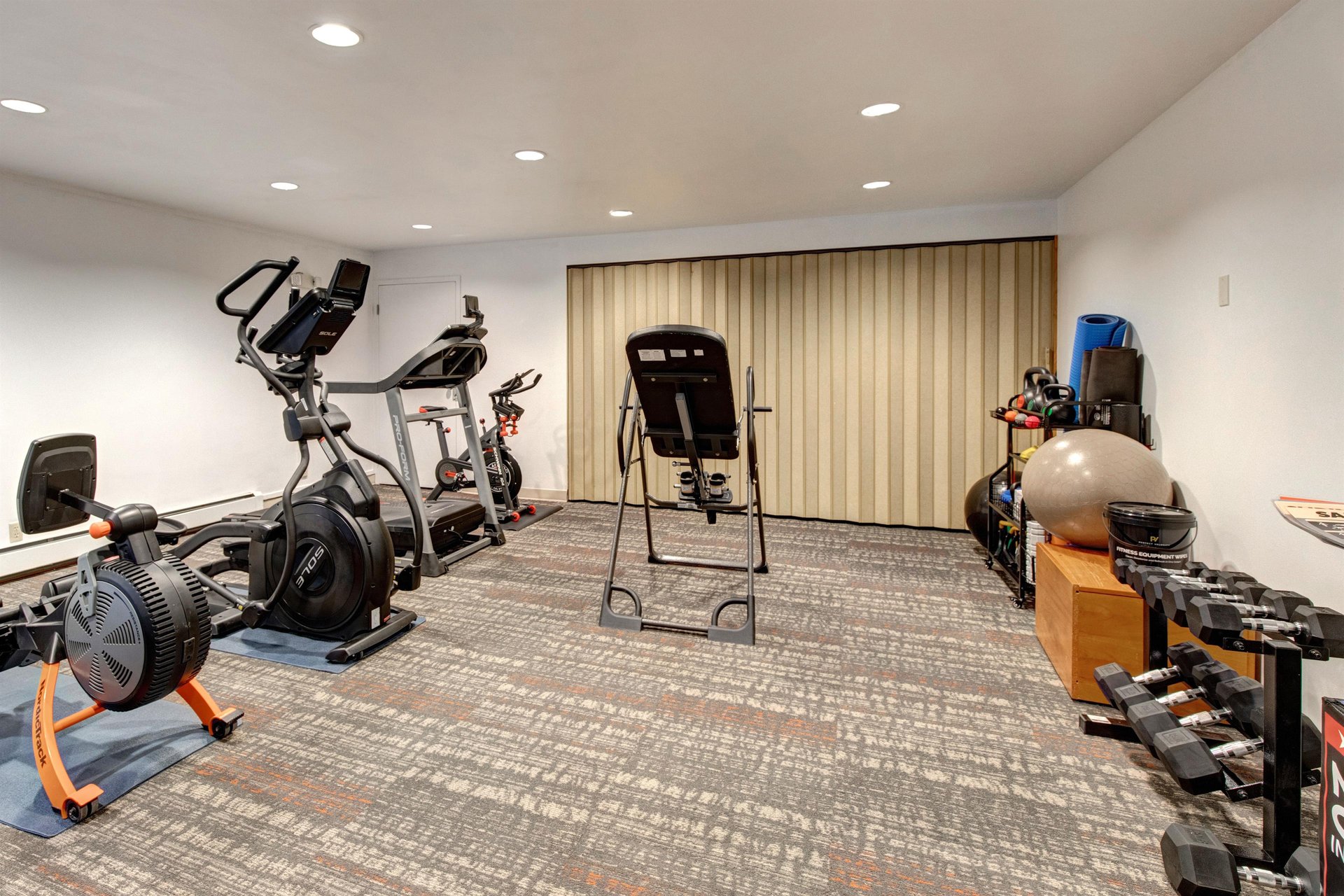 Stay active with your fully equipped fitness center featuring cardio machines, weights, and exercise equipment for your daily workout routine.