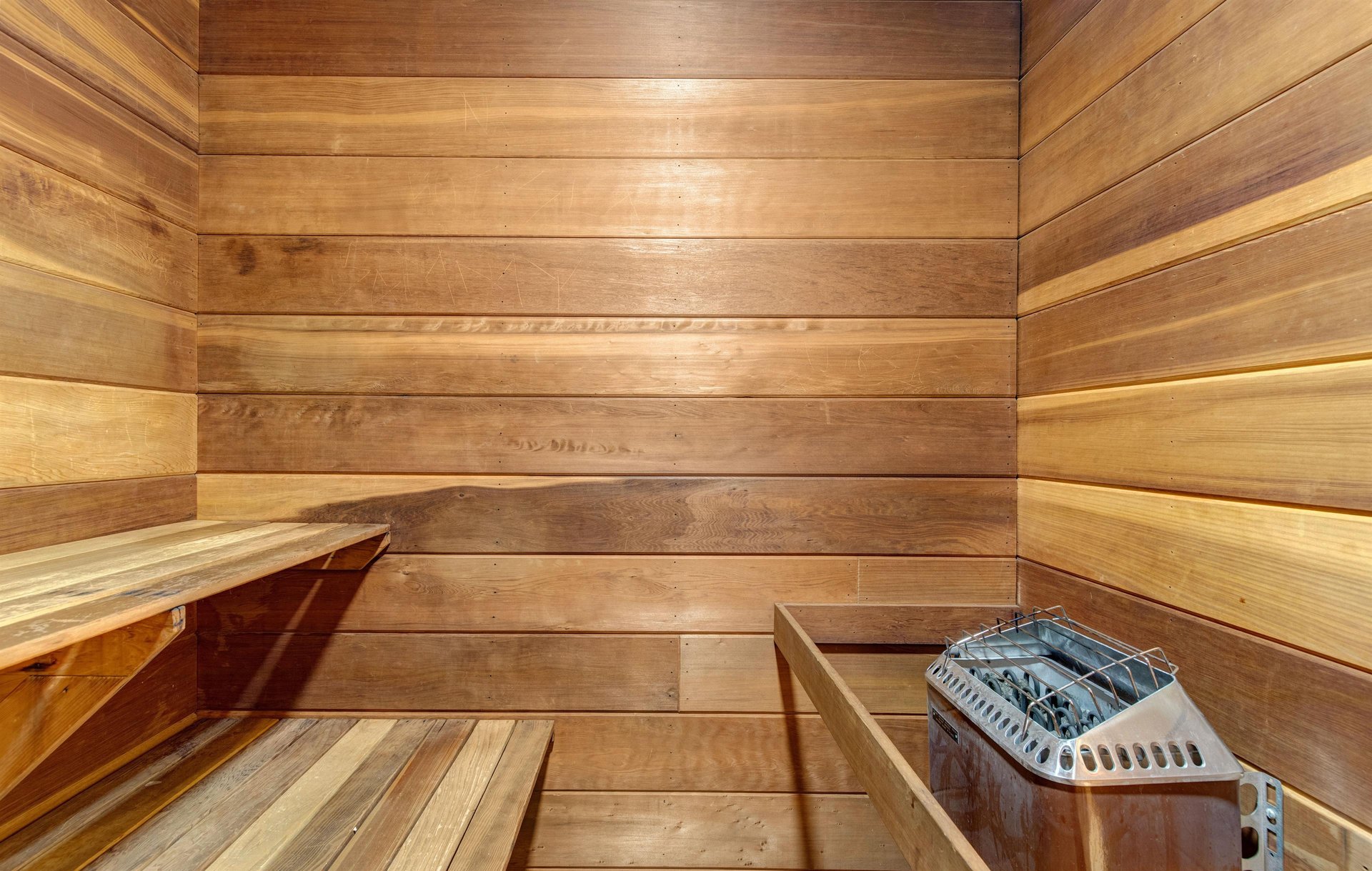 Unwind in your private sauna, where warm cedar wood and gentle heat create the perfect atmosphere for relaxation and rejuvenation.