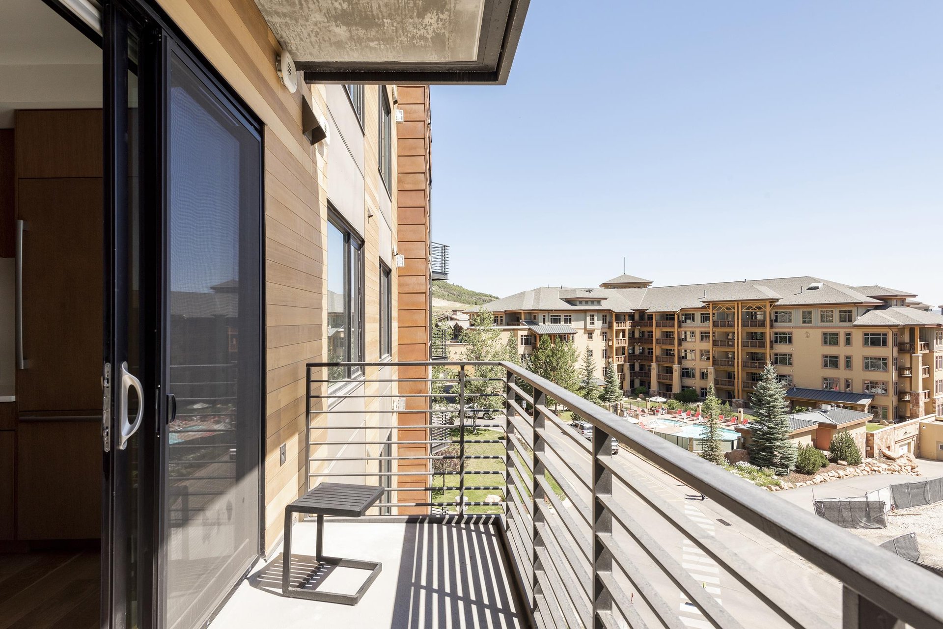 Private patio overlooking the resort plaza.