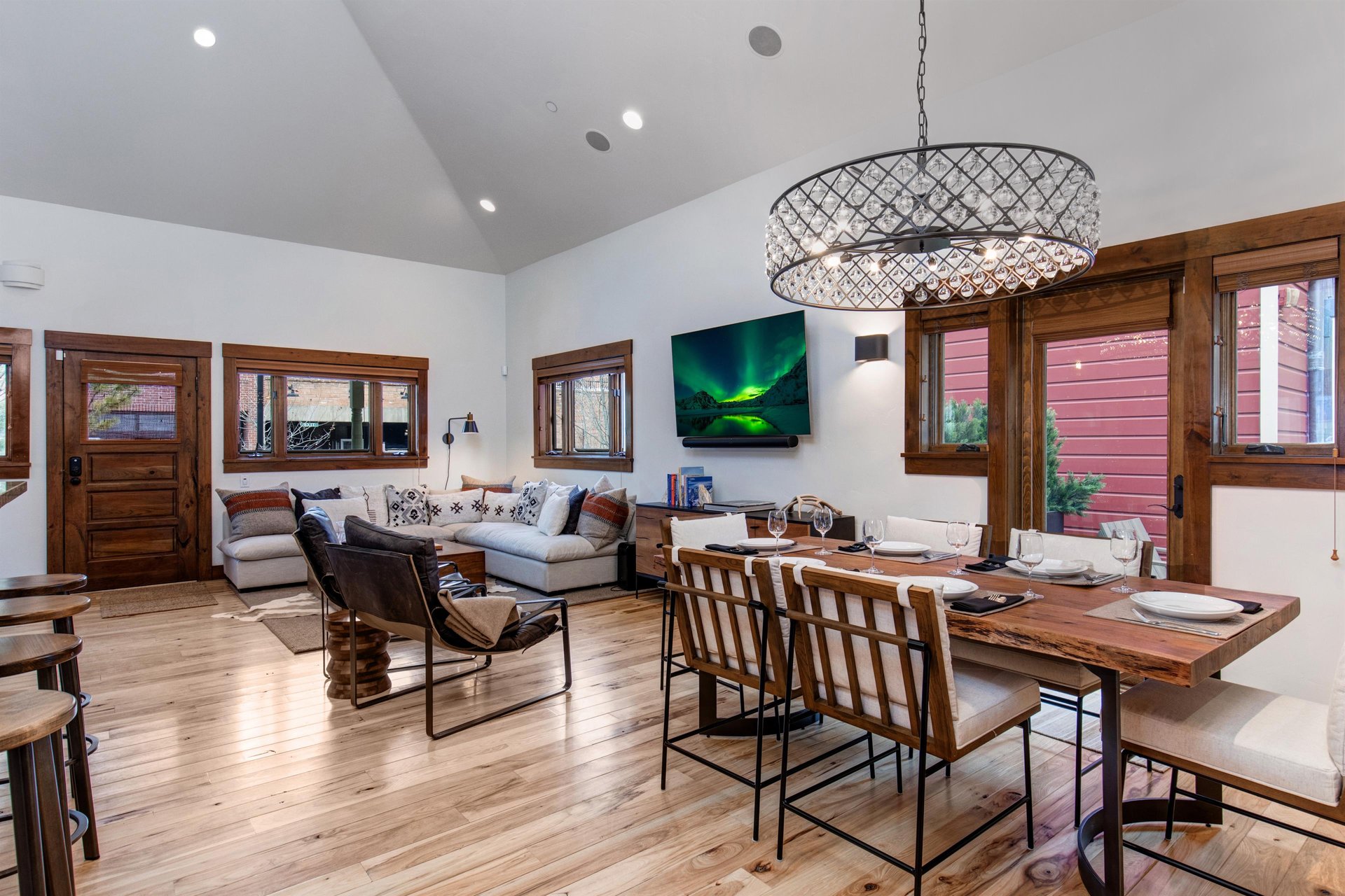 The kitchen, dining area, and living room are open concept with a generous amount of room to spread out and enjoy.
