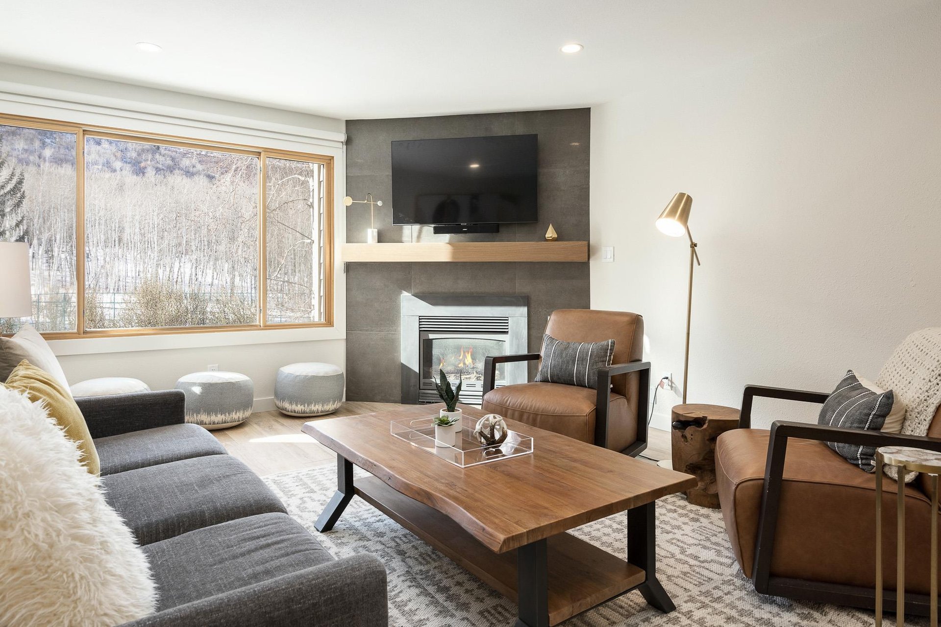 Wall mounted flat screen TV in the living room