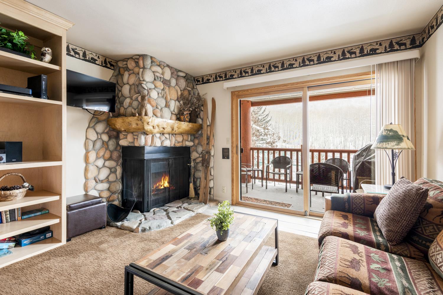 Wood burning fireplace in the living room