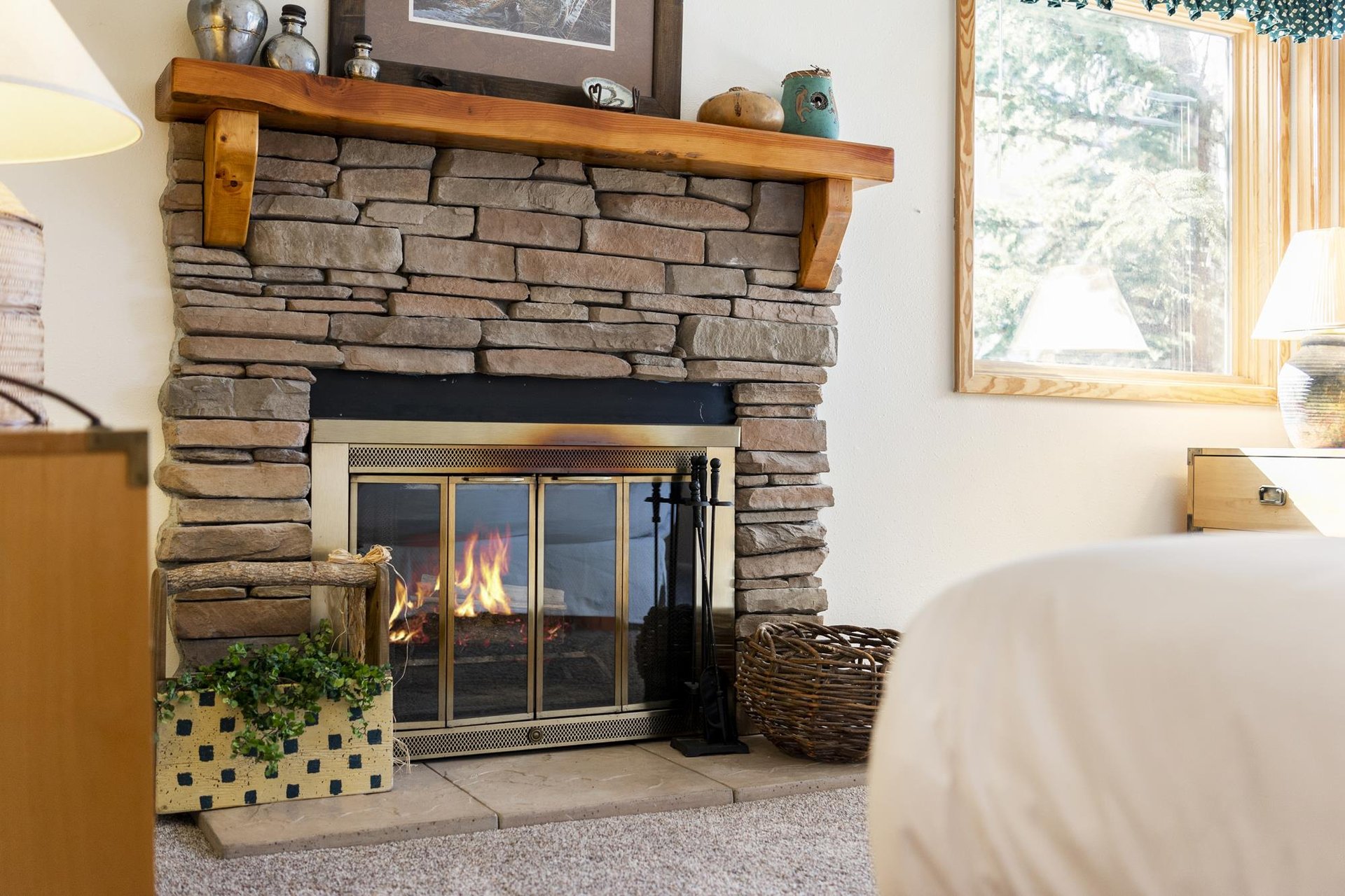Gas fireplace in the main bedroom