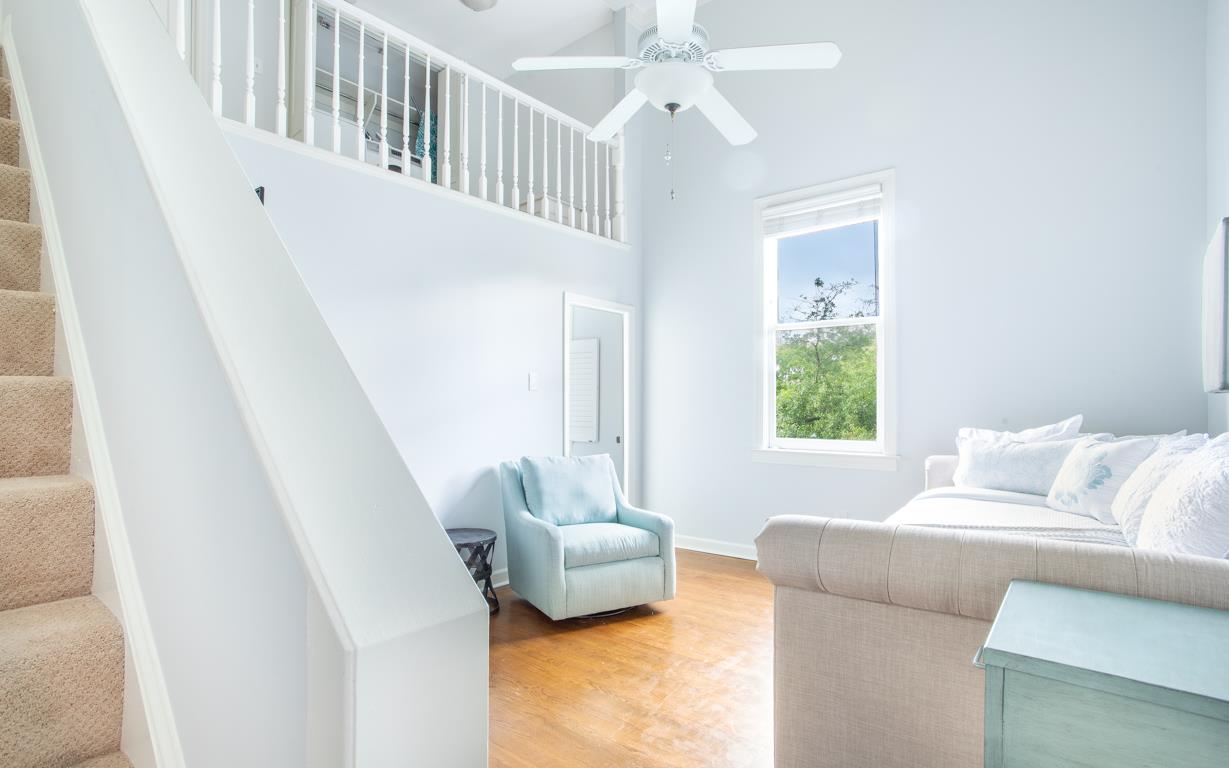 View of the stairs leading up to the washer and dryer.