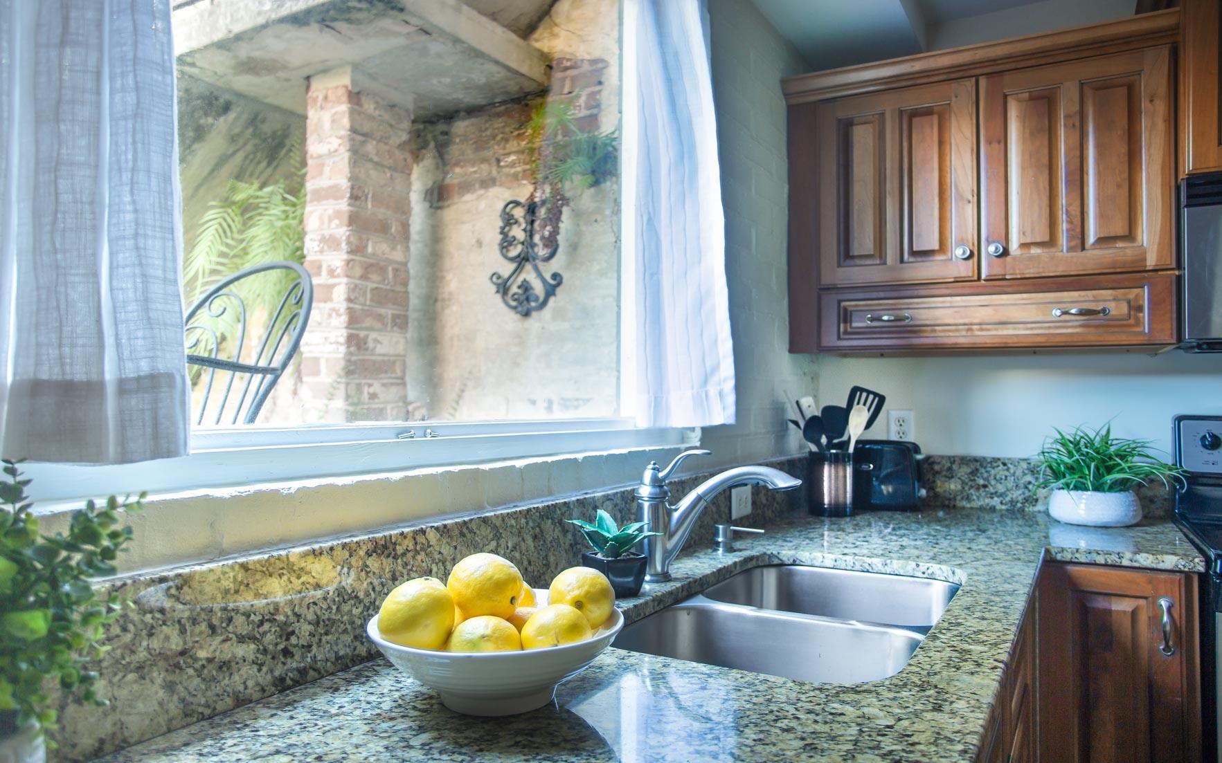 The large kitchen window gives plenty of light.