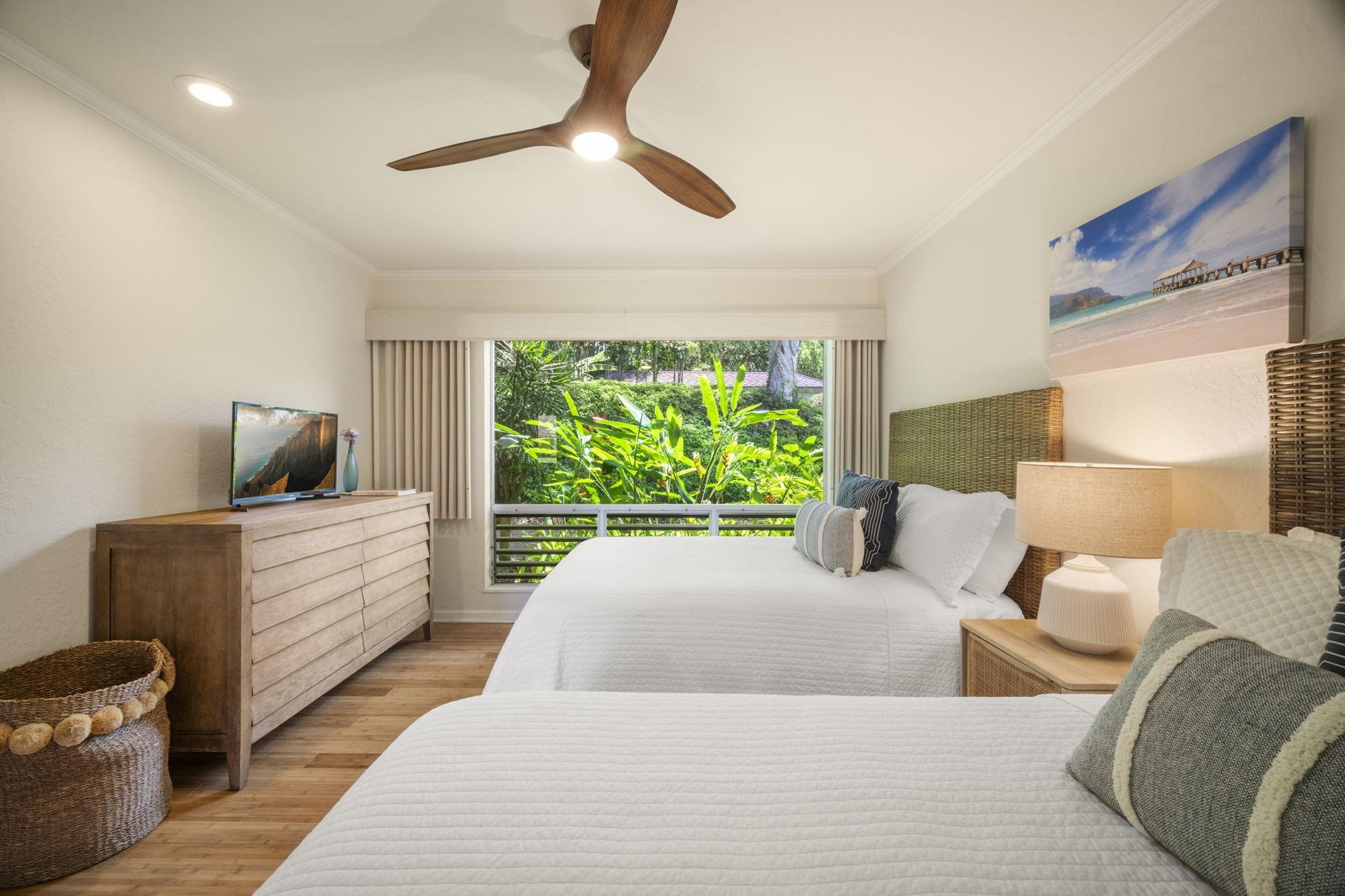 Luxury linens and tropical window views
