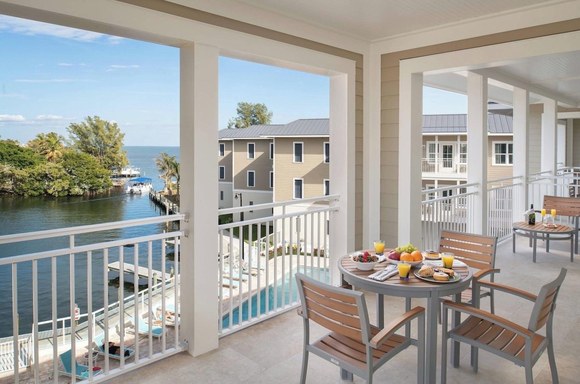 A balcony overlooking the marina
