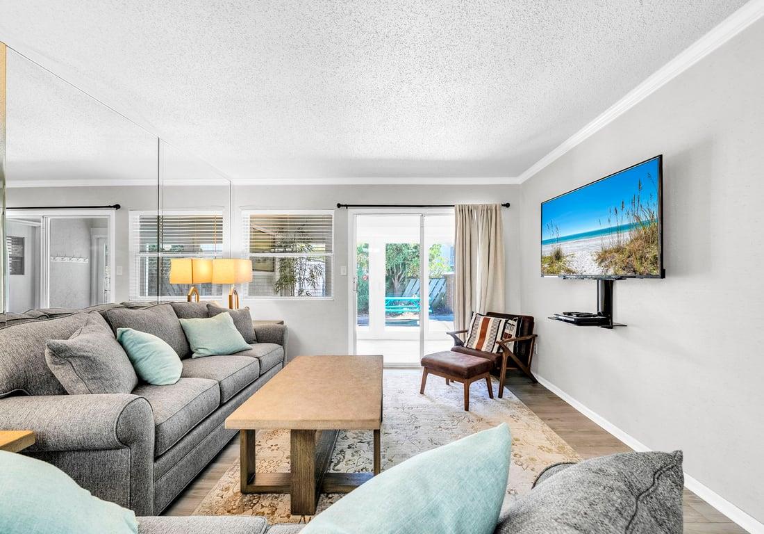 HSRC Living Area with Sofa Sleeper, 55 TV,  Access to Private