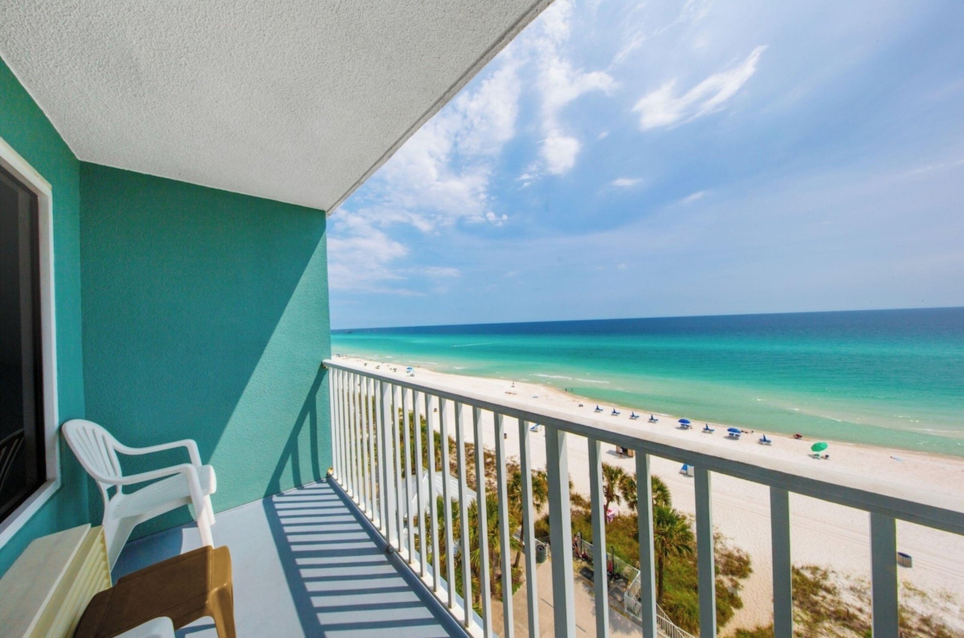 Take in stunning beach views from a private balcony