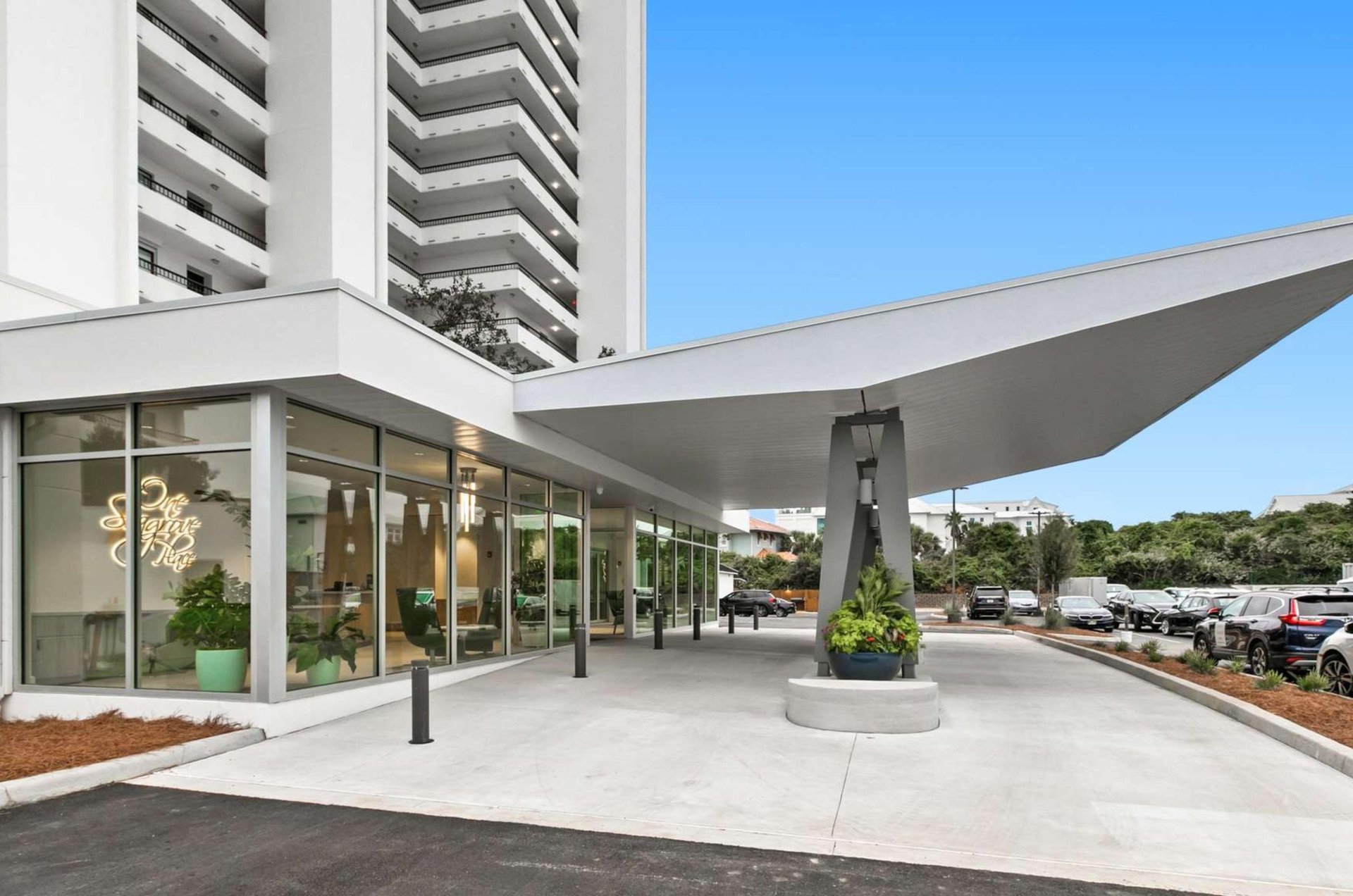 The entrance to One Seagrove Place in Seagrove Beach Florida