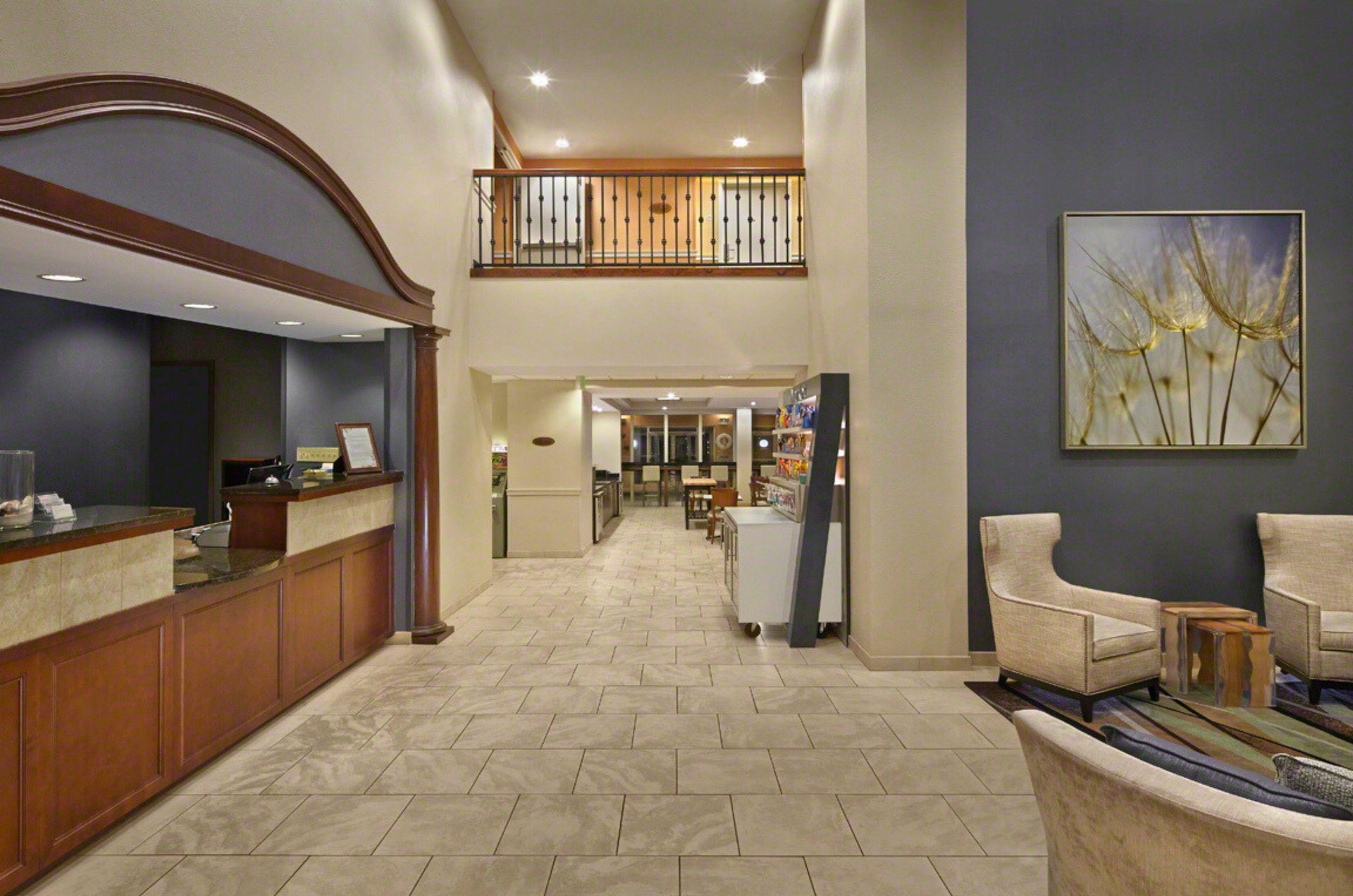 The front desk with a nearby snack bar