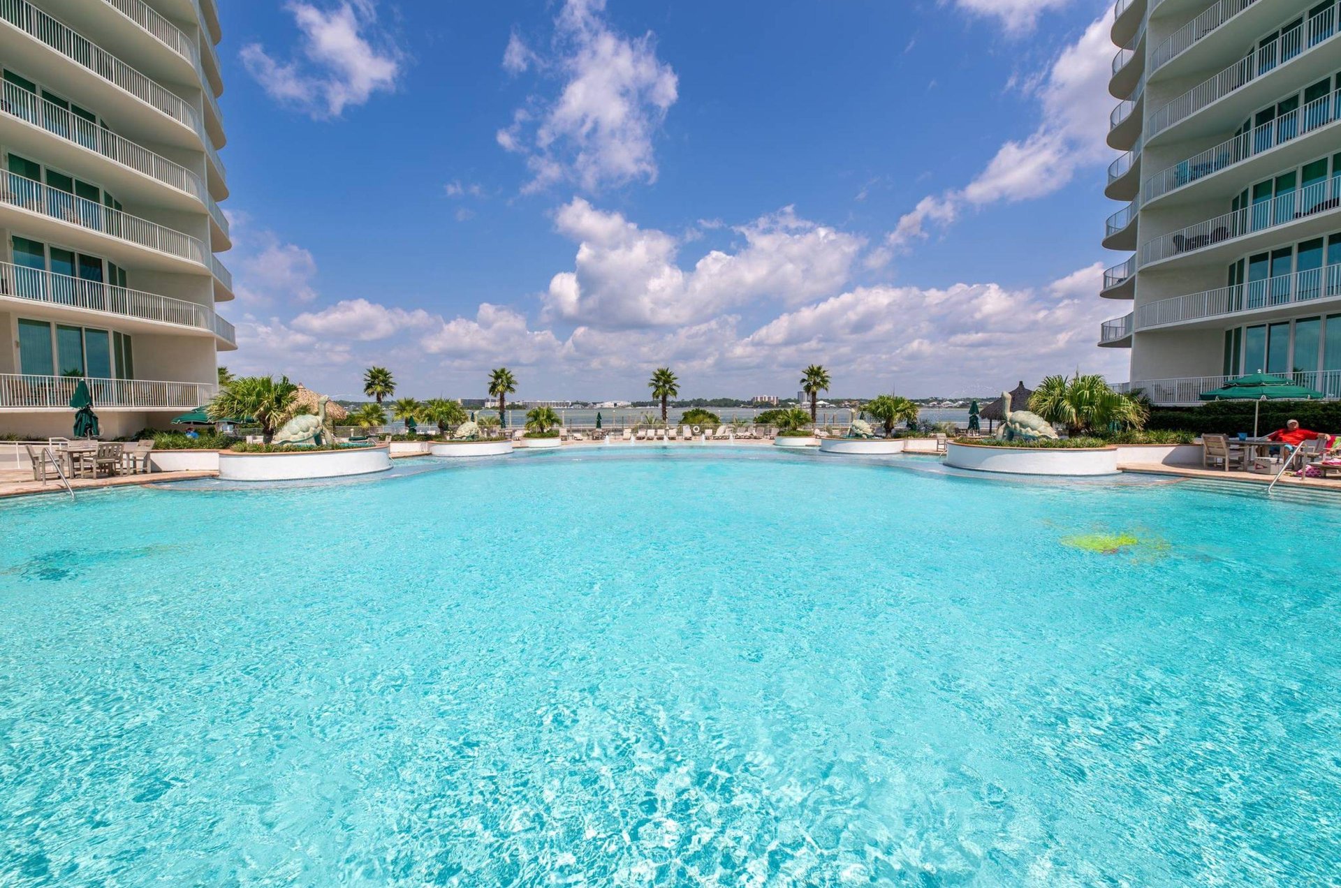 One of the spacious outdoor swimming pools at Caribe Resort