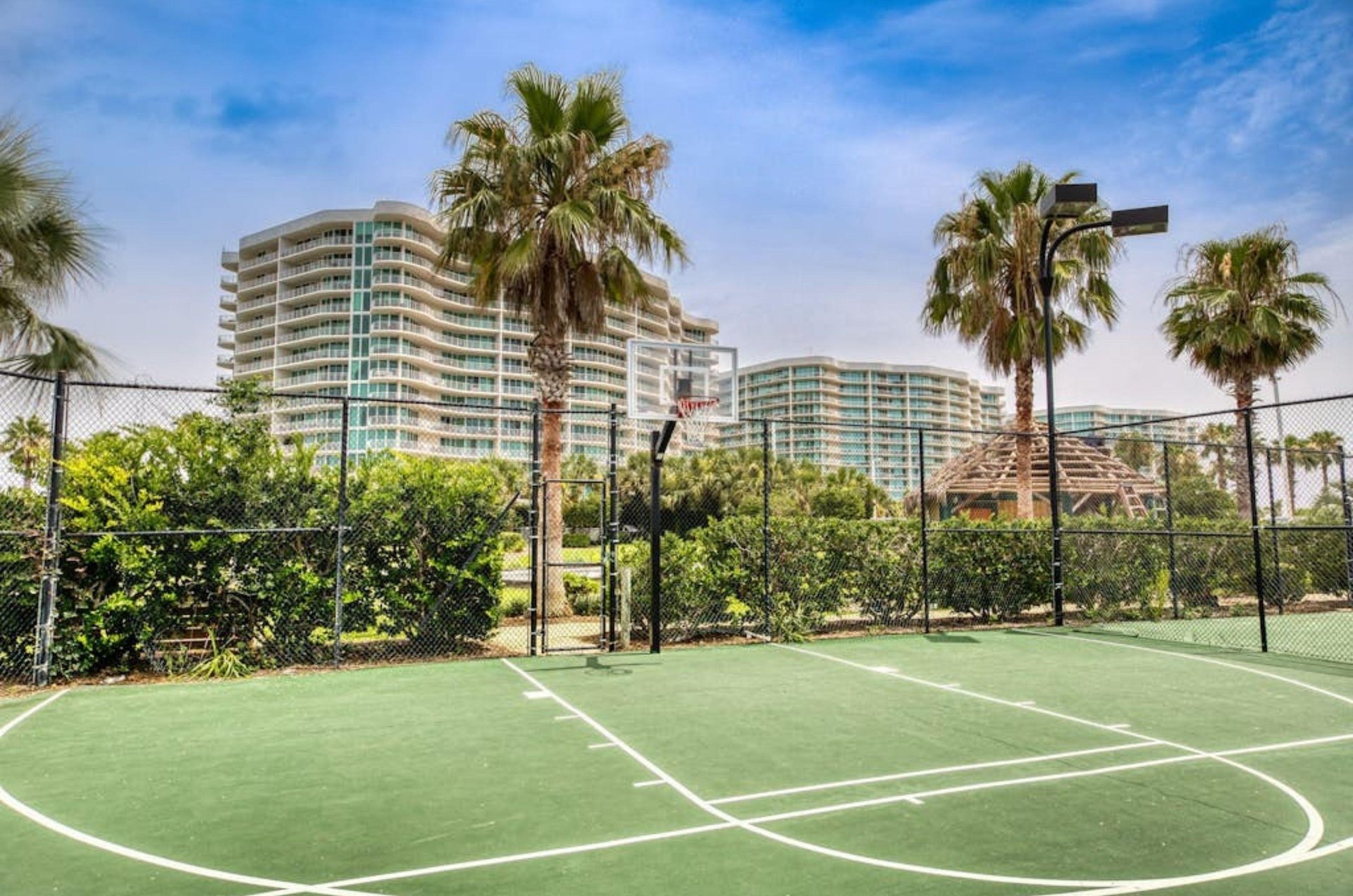 The outdoor basketball court in front of Caribe Resort in Orange Beach Alabama