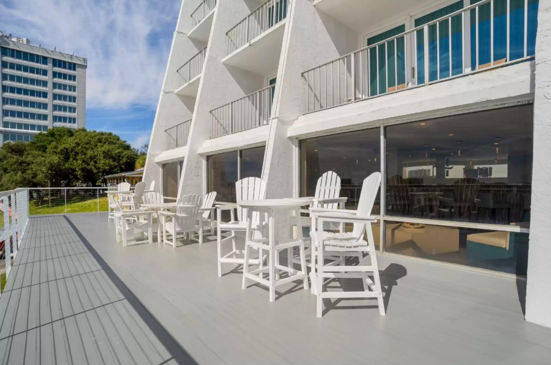 A patio set up for outdoor dining.
