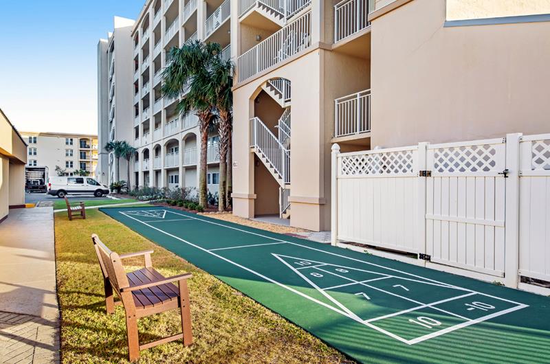 A shuffleboard court is ripe for friendly competition.
