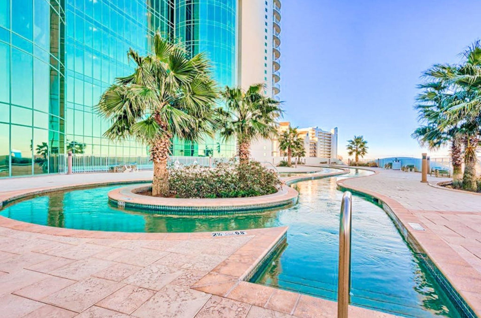The outdoor lazy river in front of Turquoise Place in Orange Beach Alabama