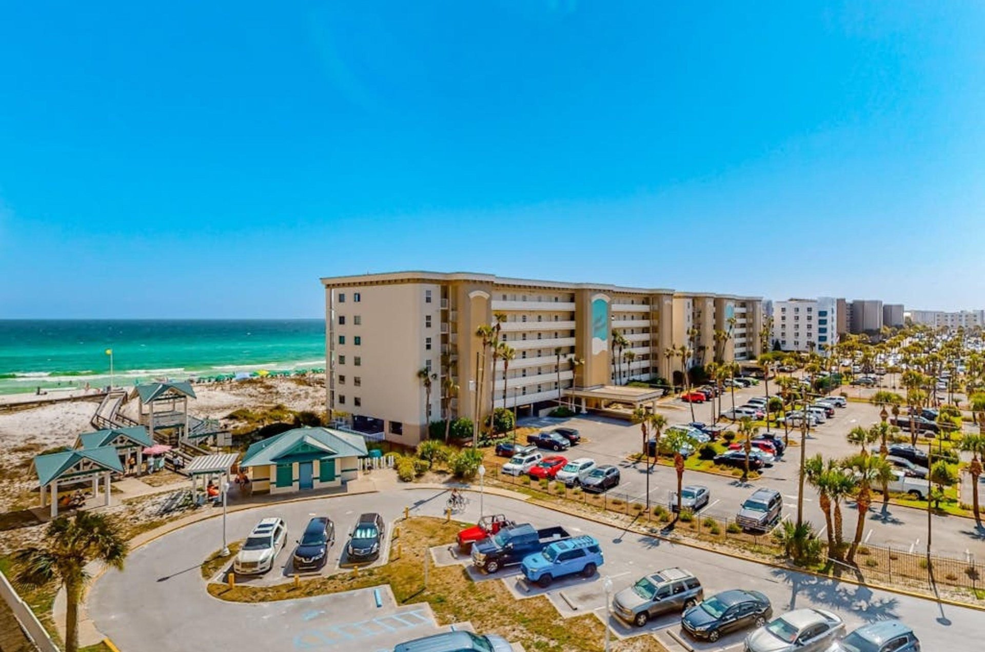 Aerial view of Azure Condominiums and the adject parking lot