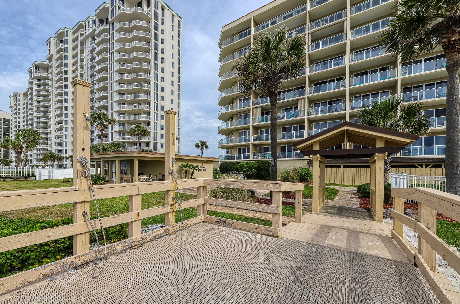 Showers make rinsing off sand easy before hitting the pool of heading to the condo
