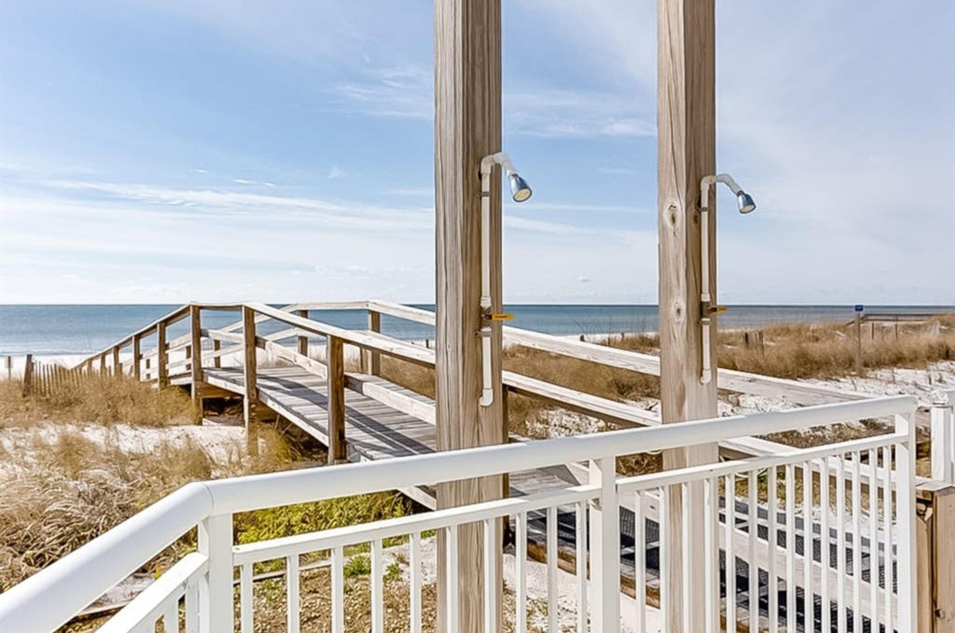 The outdoor showers at the end of the boardwalk